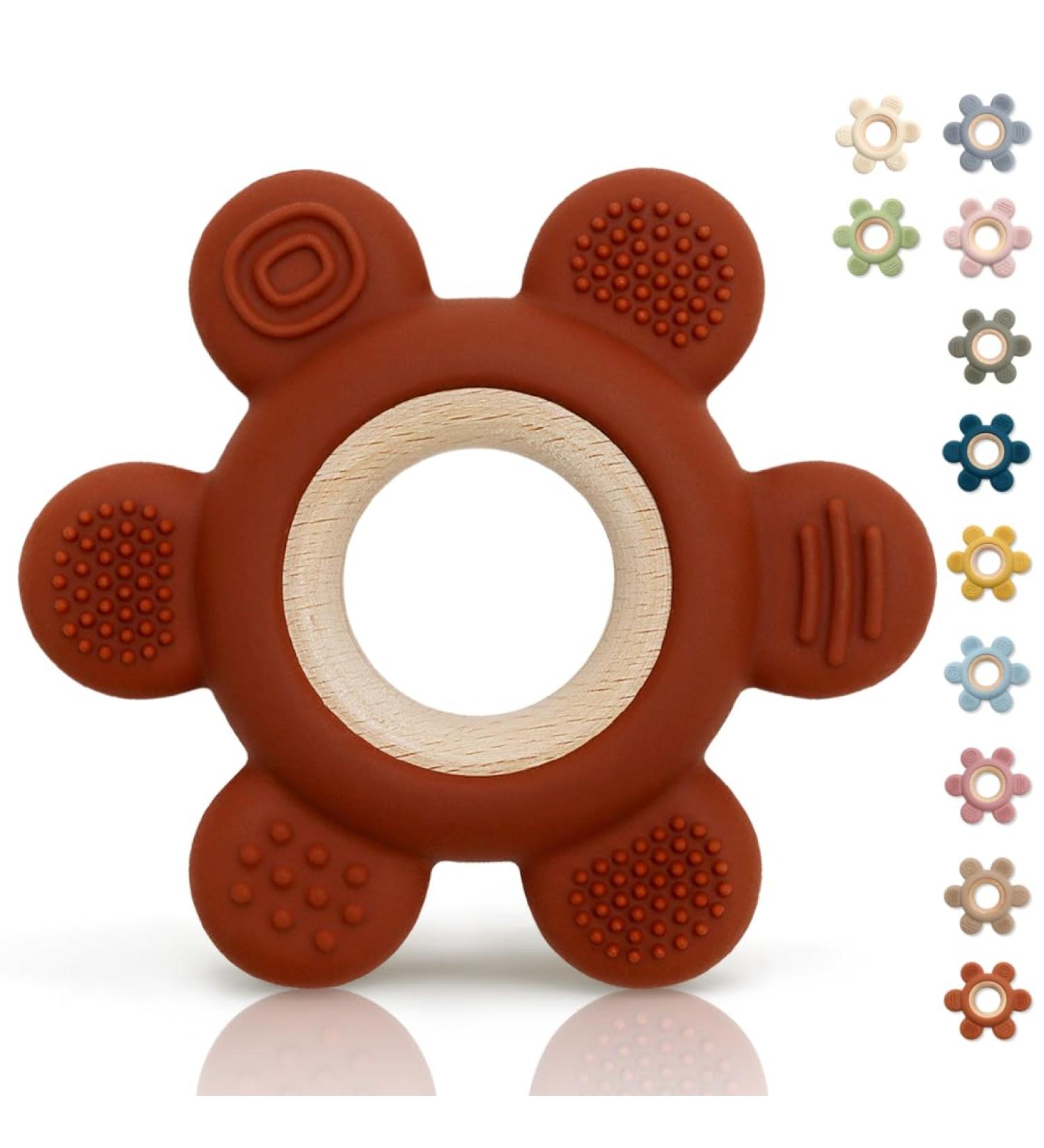Caja Bei ring Baby | Zahnungshilfe Bitering Flower | Silicone Baby Accessories for 3+ Months - Coffee - Buy Online on GoSupps.com