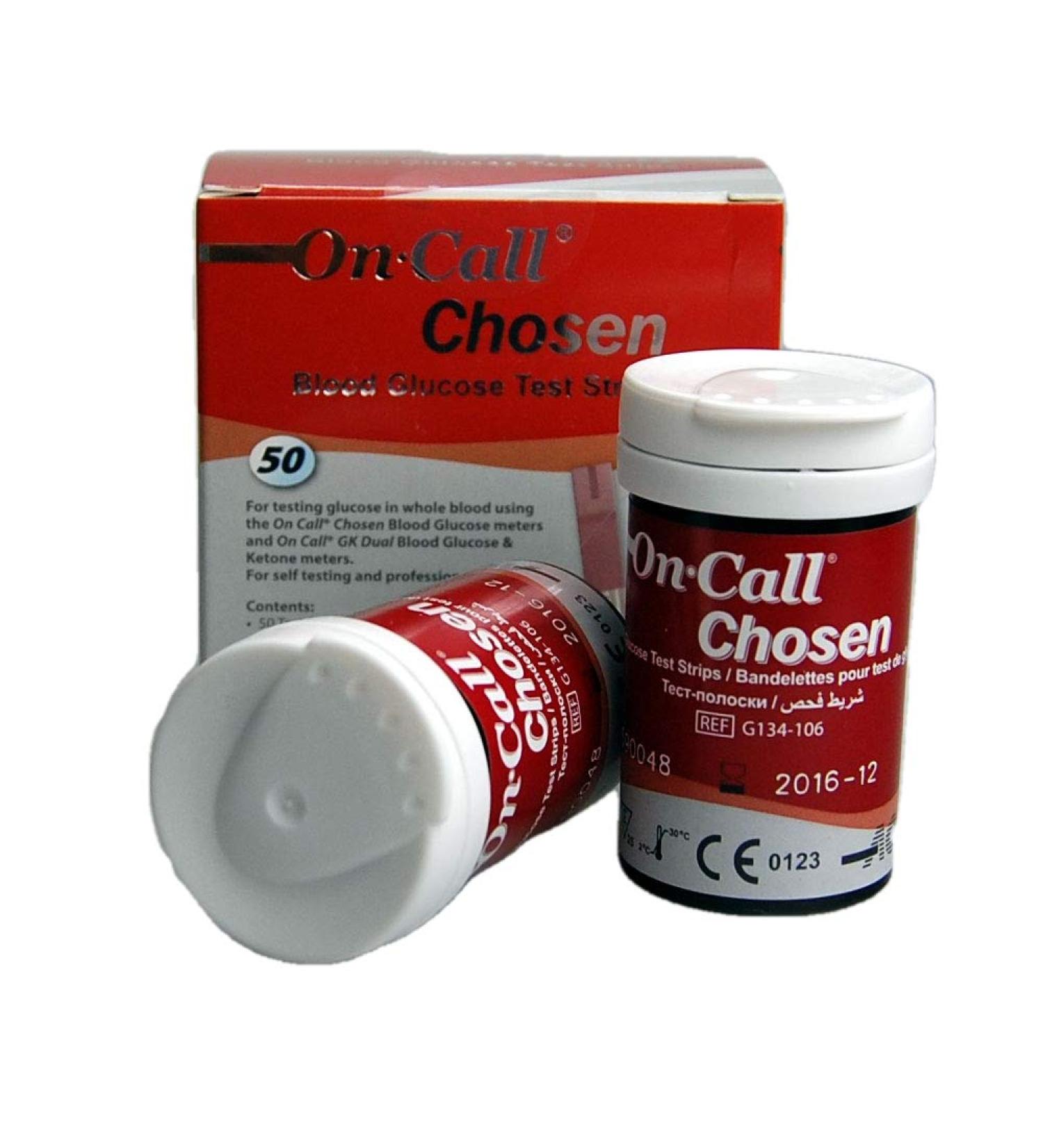 On Call Chosen Blood glucose test strips for use with the On Call DK meter & On Call Chosen Meter