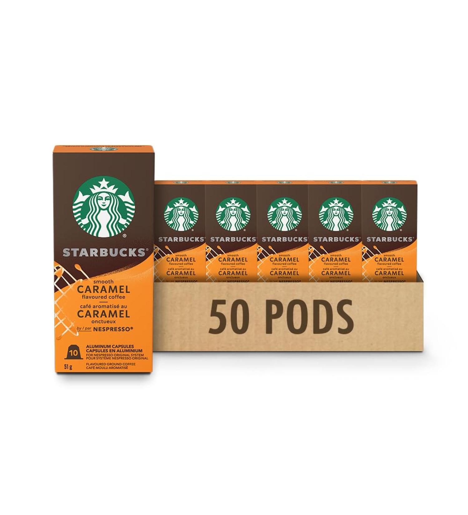Starbucks by Nespresso Smooth Caramel For NESPRESSO Original Flavoured Blonde Roast Notes of Buttery Caramel and Vanilla NESPRESSO Coffee Capsules 10 count 5 Pack - Buy Online on GoSupps.com