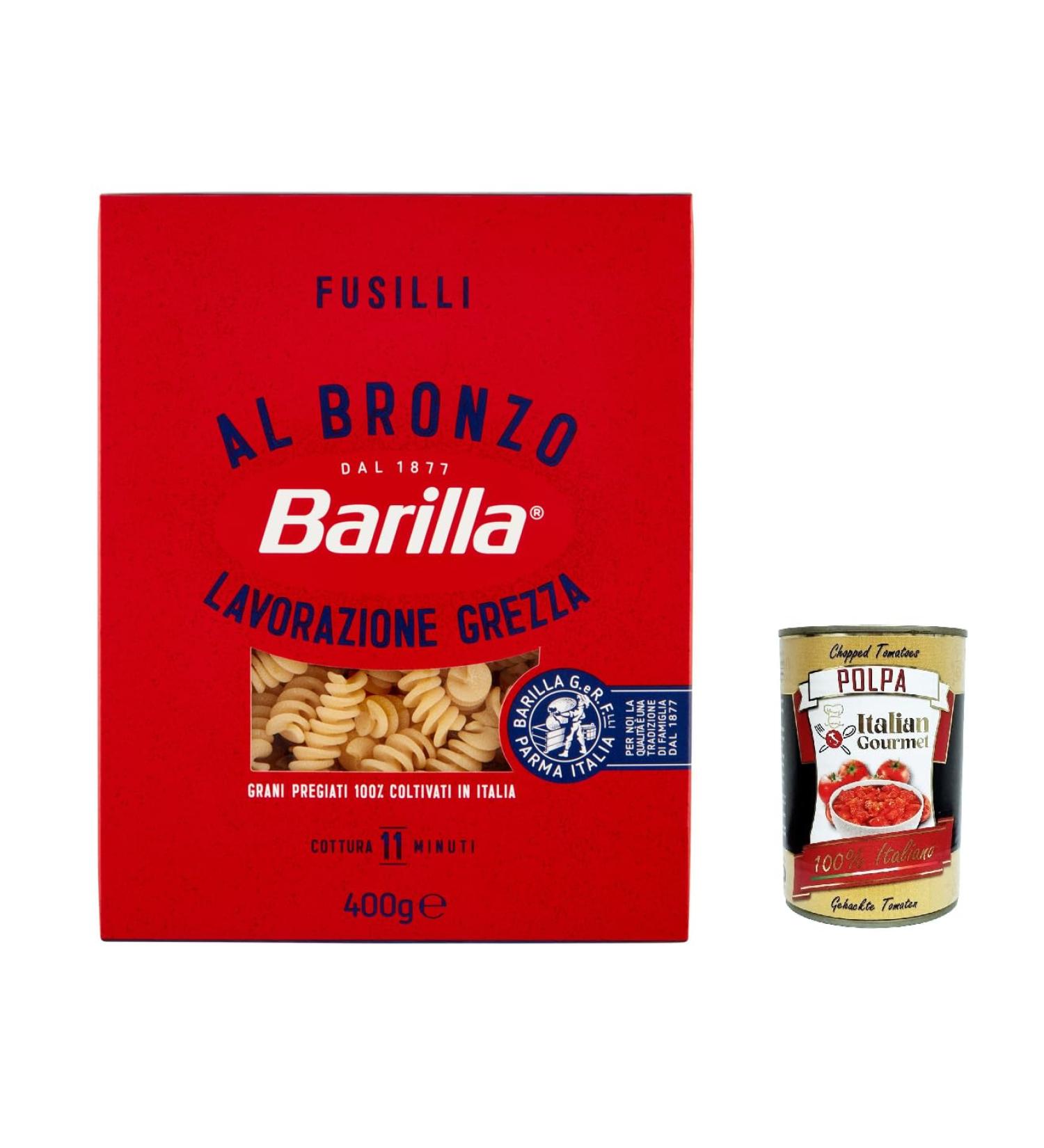  Italian Gourmet E.R. Barilla Fusilli al Bronzo Pack of 10 Bronze Extruded Pasta 400g Raw Processing Method + Italian Gourmet Polpa 400g - Buy Online on GoSupps.com