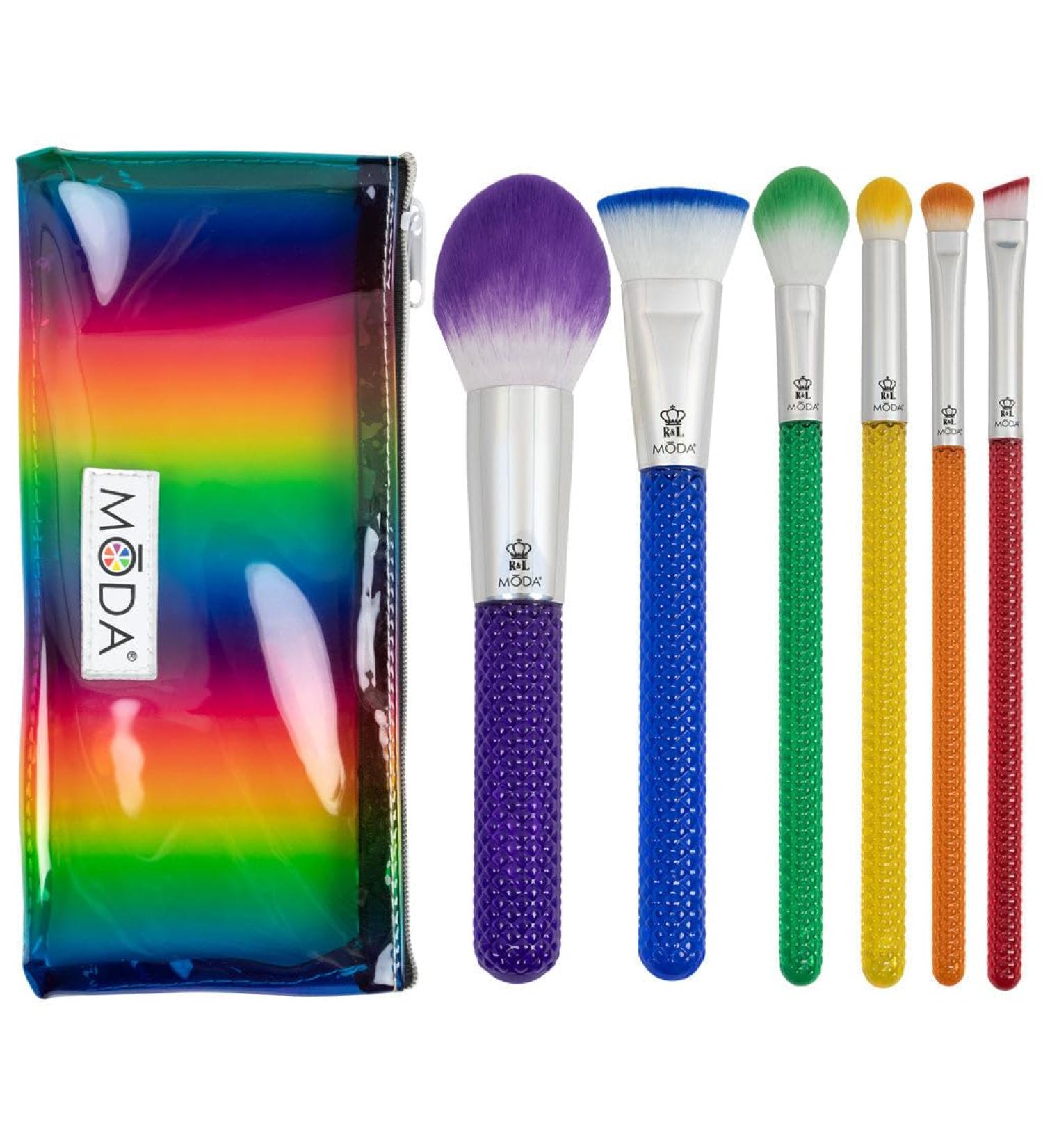 Moda Royal & Langnickel 7-Piece Rainbow Makeup Brush Set with Bag - Powder Contour Highlighter Shader & Eyebrow Brushes for Flawless Application - Buy Online on GoSupps.com