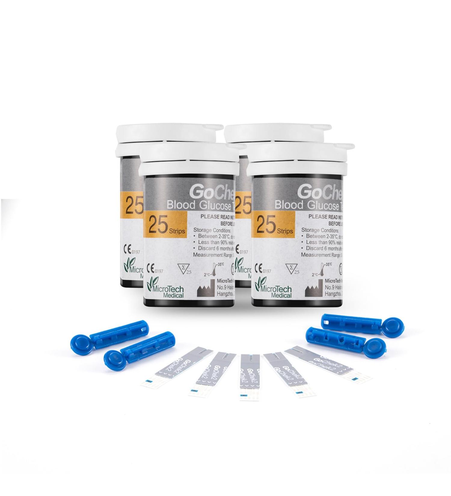 Diabetes Test Strips Blood Glucose Test Strips x 100 & Diabetes Lancets x 100 No Coding Blood Sugar Test Strips for UK Diabetics in mmol/L by GeChek2 GoChek2 Strips X 100