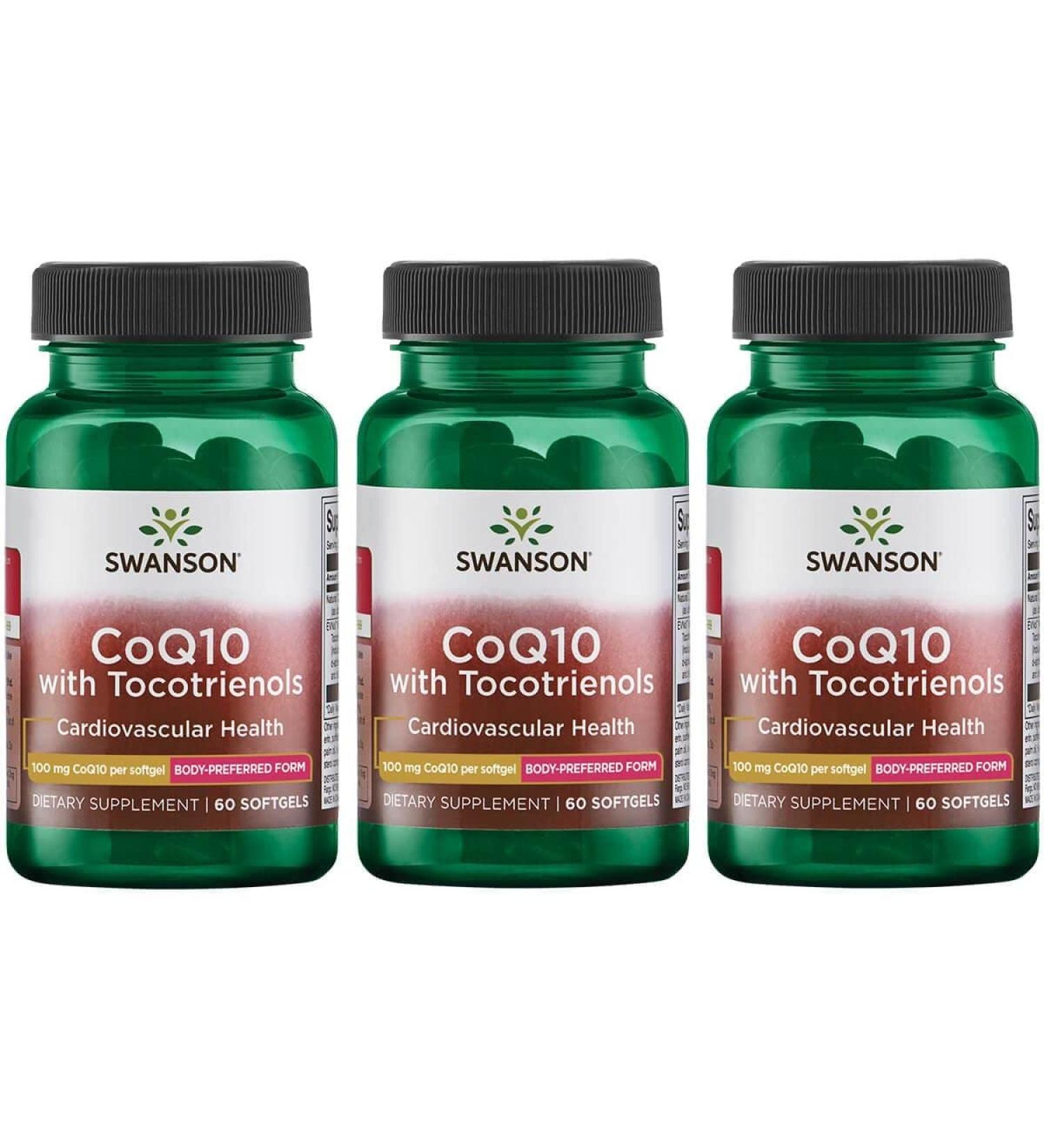Buy Swanson CoQ10 100mg with Tocotrienols 10mg - 60 Softgels (3 Pack) | Premium Heart Health Supplement | International Shipping Available - Buy Online on GoSupps.com