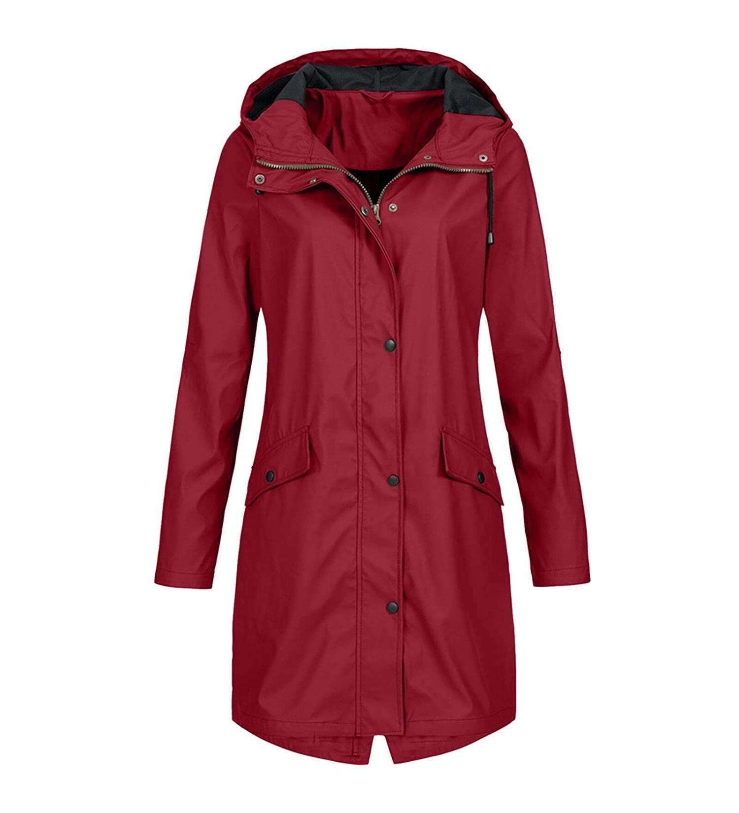 oelaio Women's Lightweight Hooded Raincoat Waterproof Packable Active Outdoor Rain Jacket Trench Coat for Teen Girls Wine Large - Buy Online on GoSupps.com