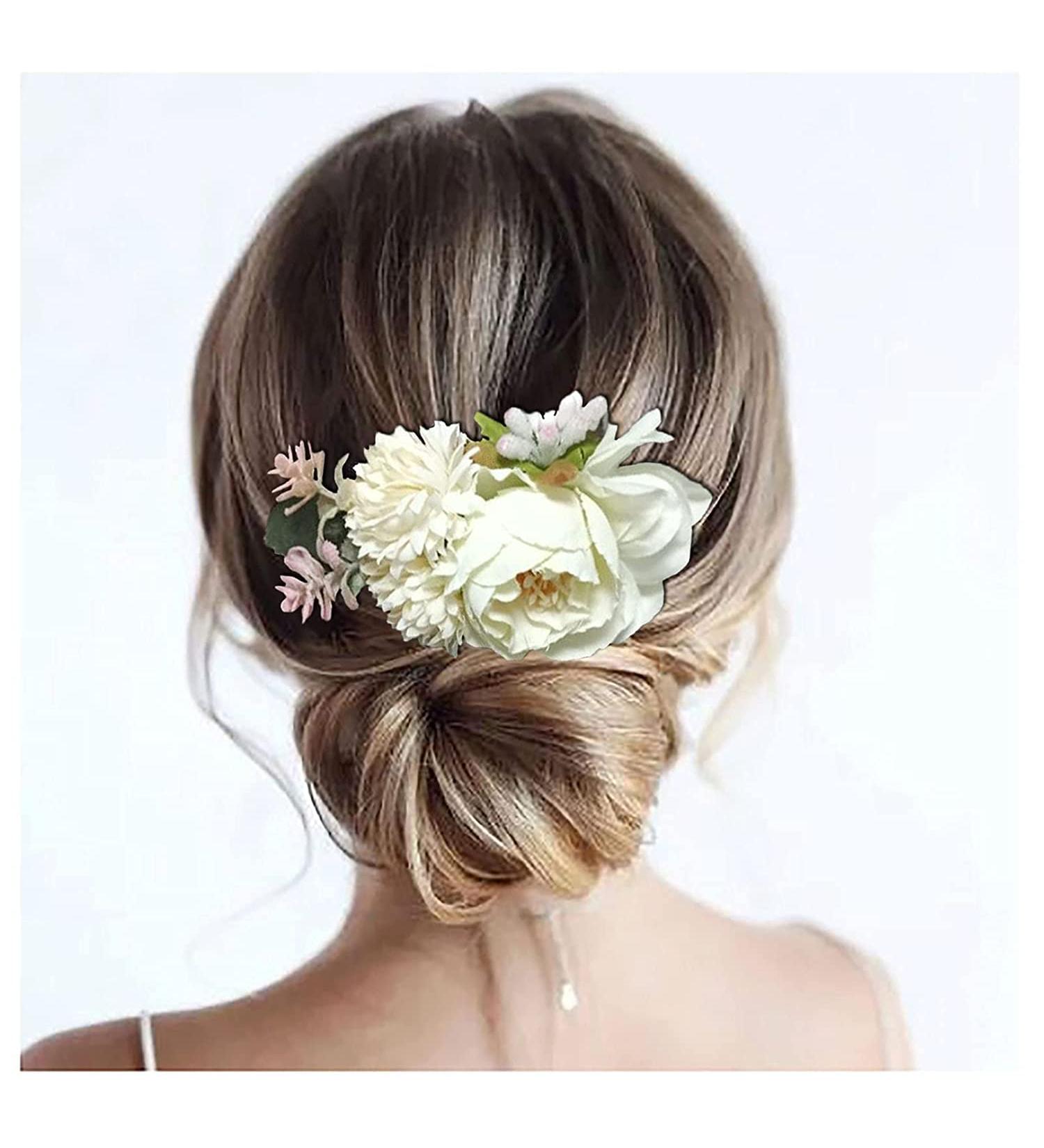 Vintage Frost Wedding Flower Slide Comb - Bridal Hair Accessory for Women & Bridesmaids (White) - Buy Online on GoSupps.com