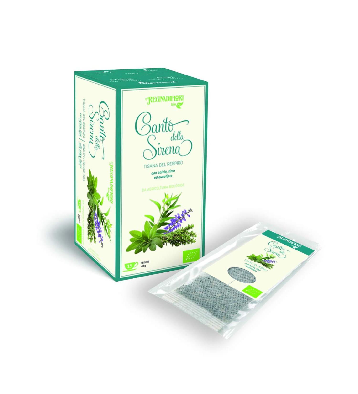 Regina di Fiori Regina di Fiori Organic | Infuse and Herbal Tea for Your Day | CANTO DE LA SIRENE Breathable Herbal Tea with Laundry Timo and Eucalyptus | 90 Filters in 6 Packs of 15 Filters One