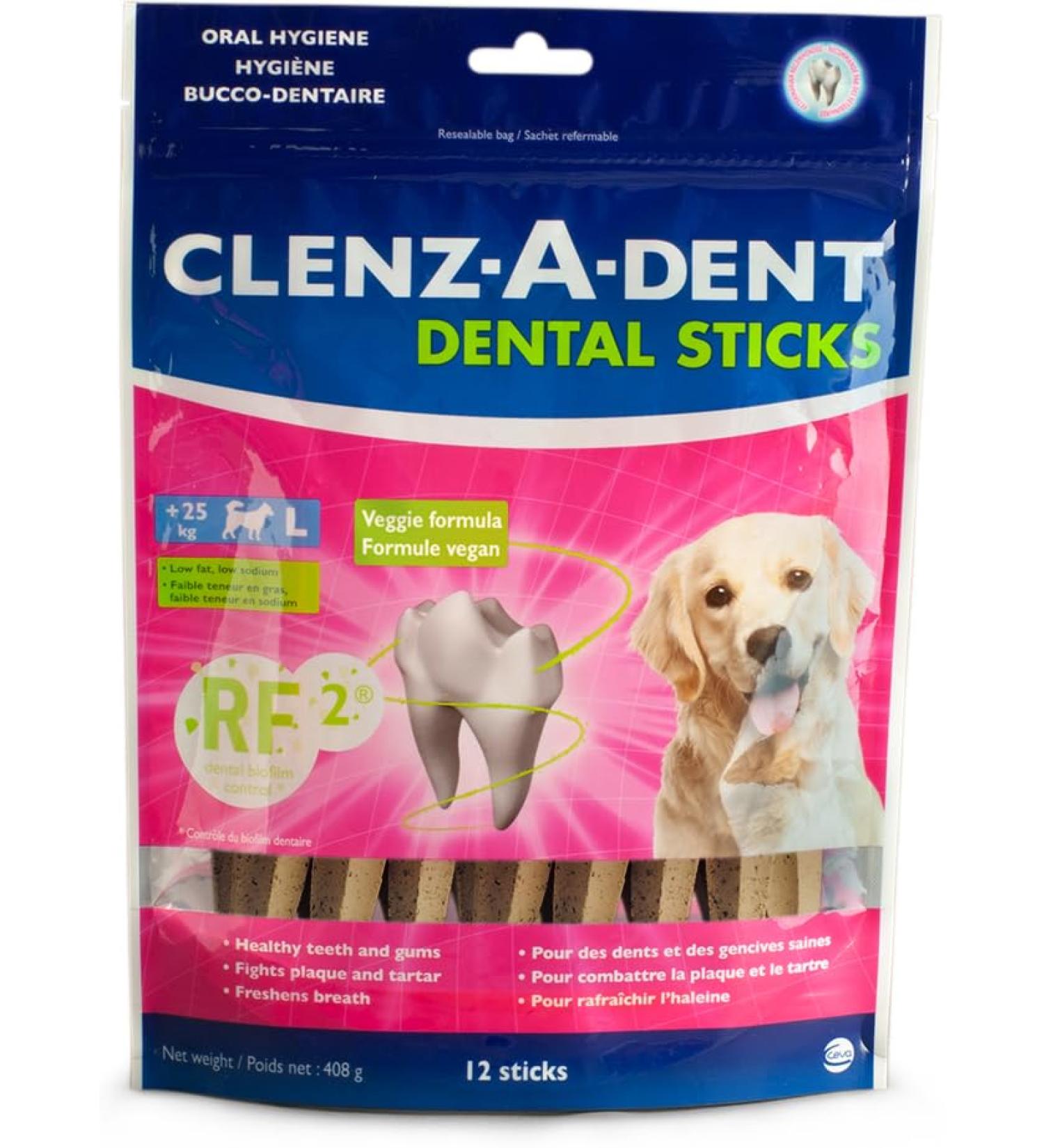 CLENZ-A-DENT Large Dog Dental Chews - 100% Vegetarian Dog Dental Sticks - Natural Dog Toothbrush and Dog Breath Freshener That Fights Plaque Removes Tartar & Simplifies Dog Teeth Cleaning (12 Pack) 34 g (Pack of 12) - Buy Online on GoSupps.com