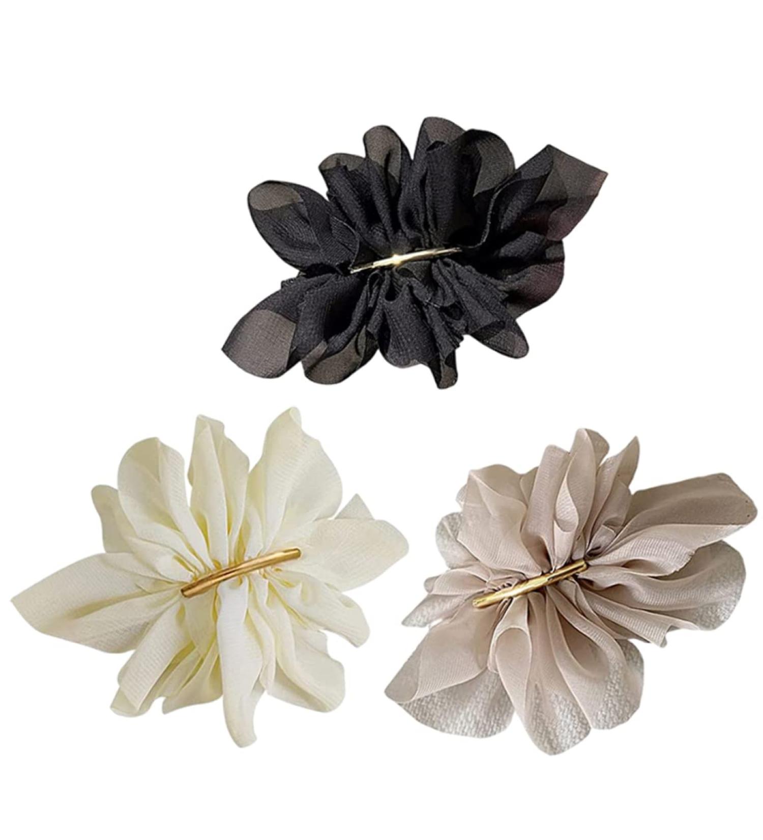 3PCS Large Flower Hair Clips Pins - Chiffon Silk Soft Snap Barrettes for Women & Kids | Wedding Bridal Prom Party Hair Styling Accessories - Buy Online on GoSupps.com