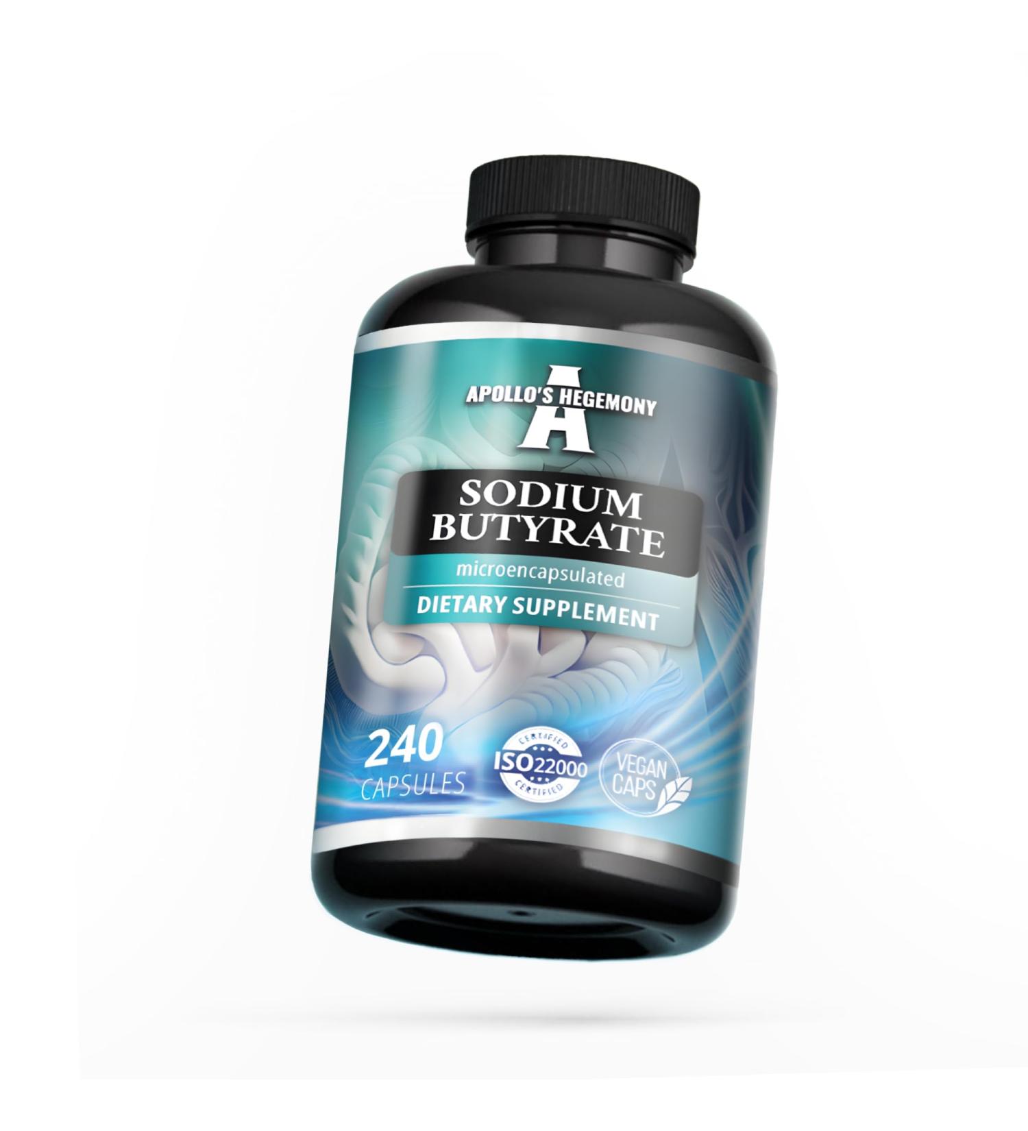 Sodium Butyrate High Dose 580 mg (30% Butyric Acid) 240 Vegan Capsules 8 Month Supply Sodium Supplement to Support Overal Gut Health - by Apollo's Hegemony - Buy Online on GoSupps.com