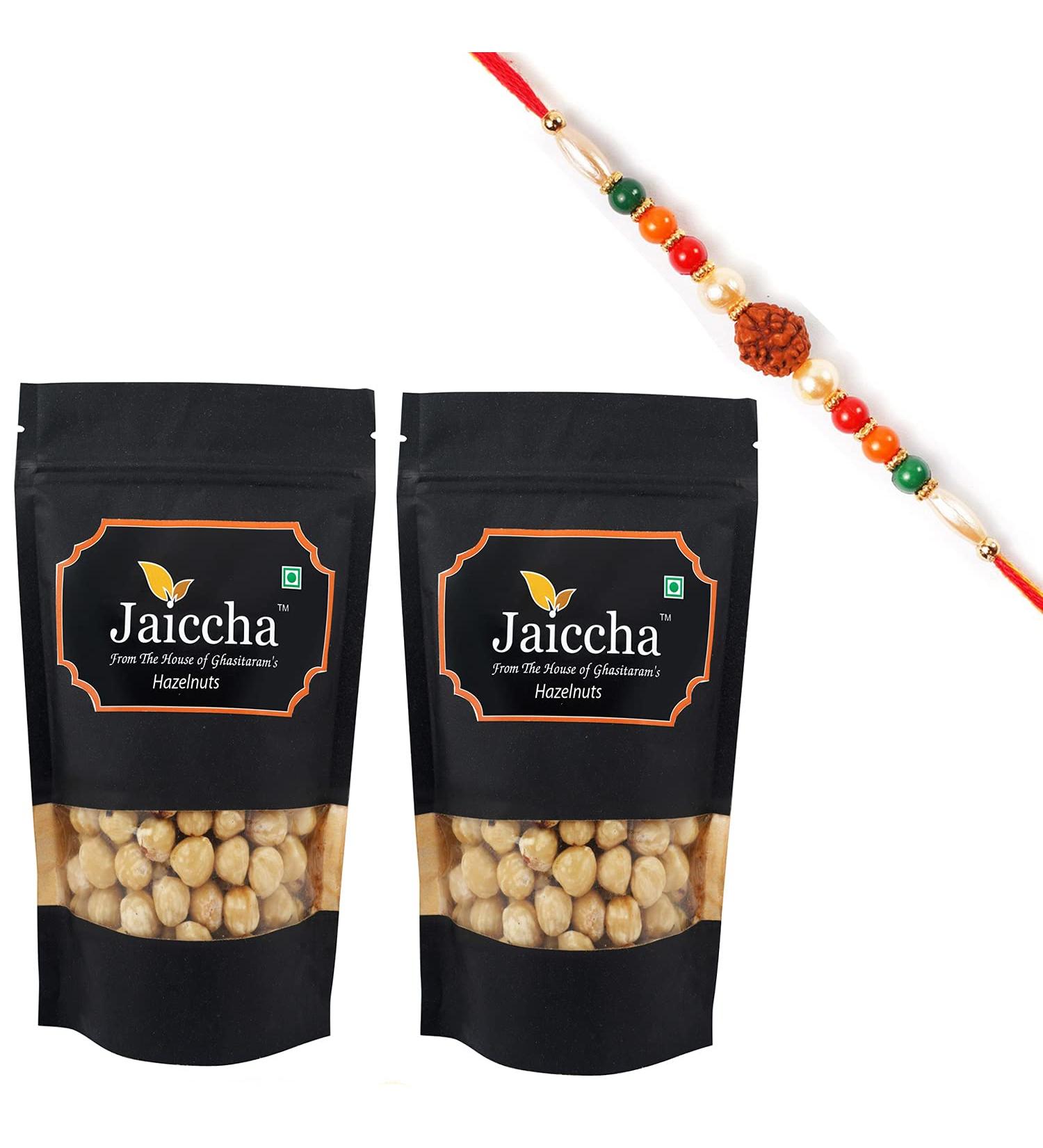 Jaiccha Ghasitaram Rakhi Gifts for Brothers Rakhi Dryfruits - Hazelnuts 400 GMS with Rudraksh Rakhi - Buy Online on GoSupps.com