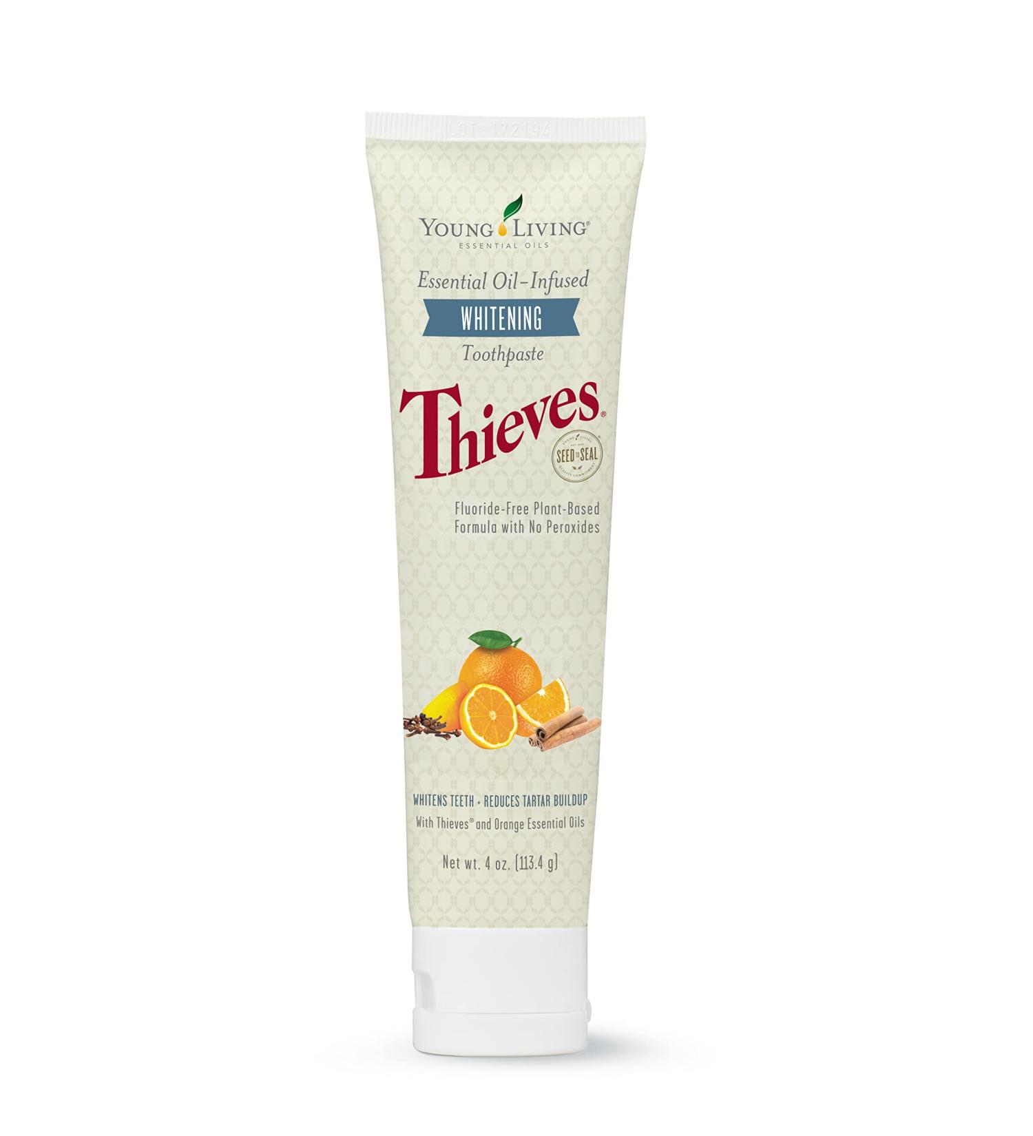 Young Living Thieves Whitening Toothpaste - Natural Oral Care for a Bright Smile - Fluoride-Free Formula - 4 oz Tube - Certified Ingredients for Fresh and Healthy Teeth
