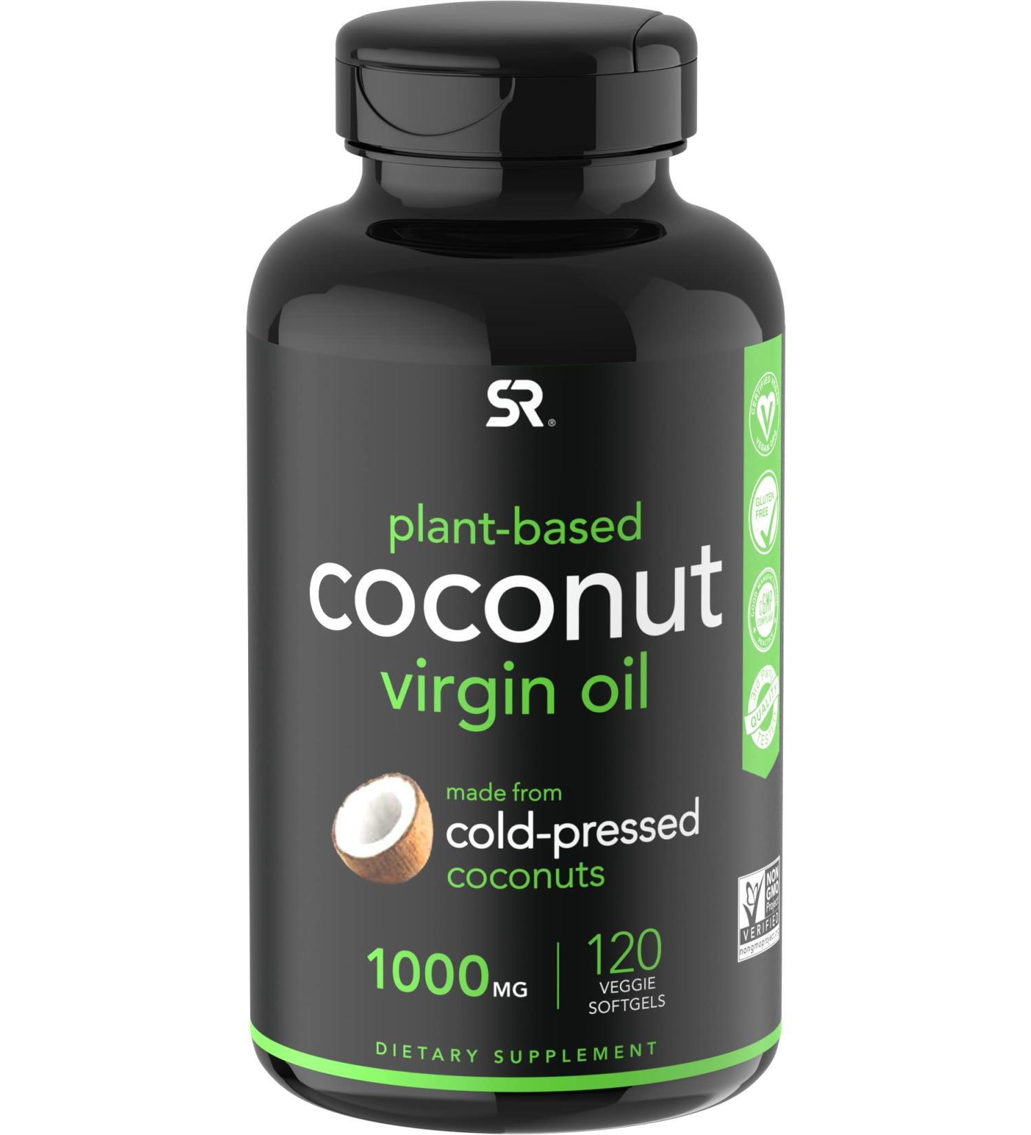 Sports Research Organic Coconut Oil Capsules - 120 Vegan Certified Plant Gels - Buy Online on GoSupps.com
