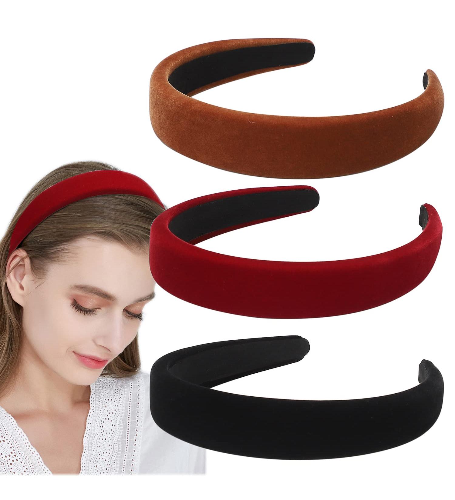 Etercycle 3Pcs Velvet Headbands for Women - Wide Hair Accessories for Daily, Dating, Sports and Yoga - Black, Brown, Red - Buy Online on GoSupps.com