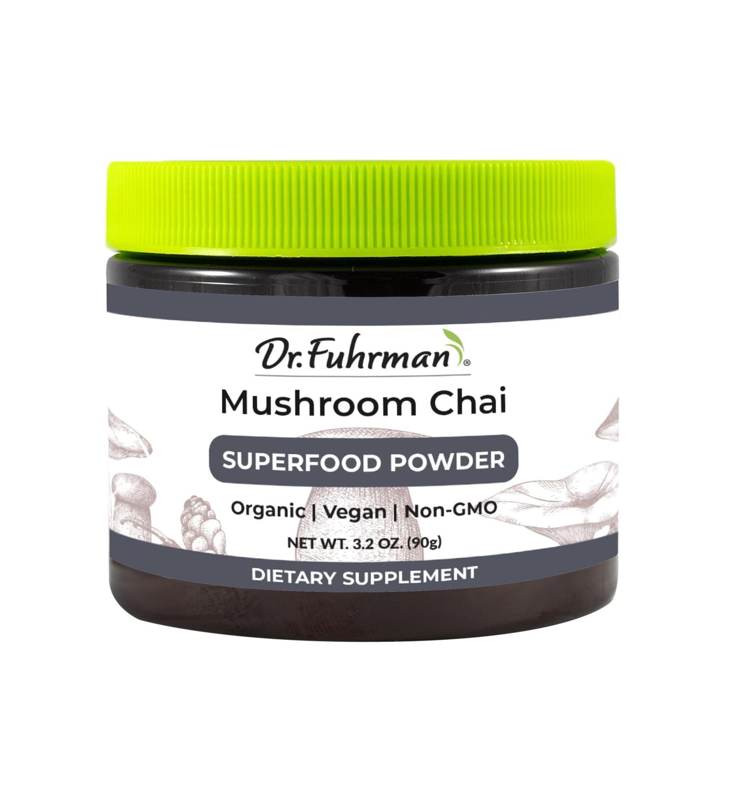 Dr. Fuhman's Mushroom Chai Superfood Powder Chai 3.2 Ounce (Pack of 1)