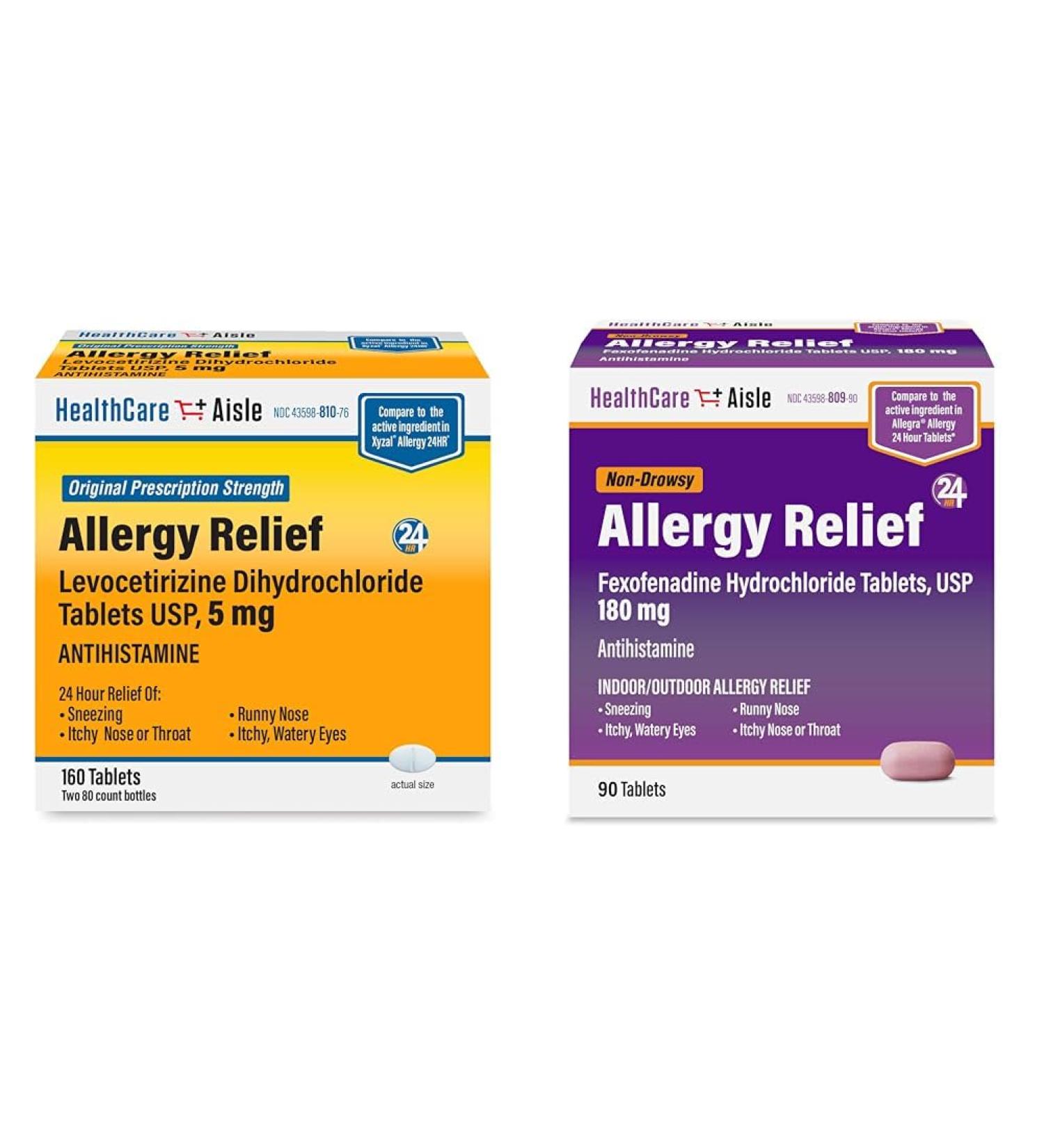HealthCareAisle Allergy Relief - Levocetirizine Dihydrochloride Tablets USP 5 mg 160 Tablets & Fexofenadine Hydrochloride Tablets USP 180 mg - 90 Tablets - Buy Online on GoSupps.com
