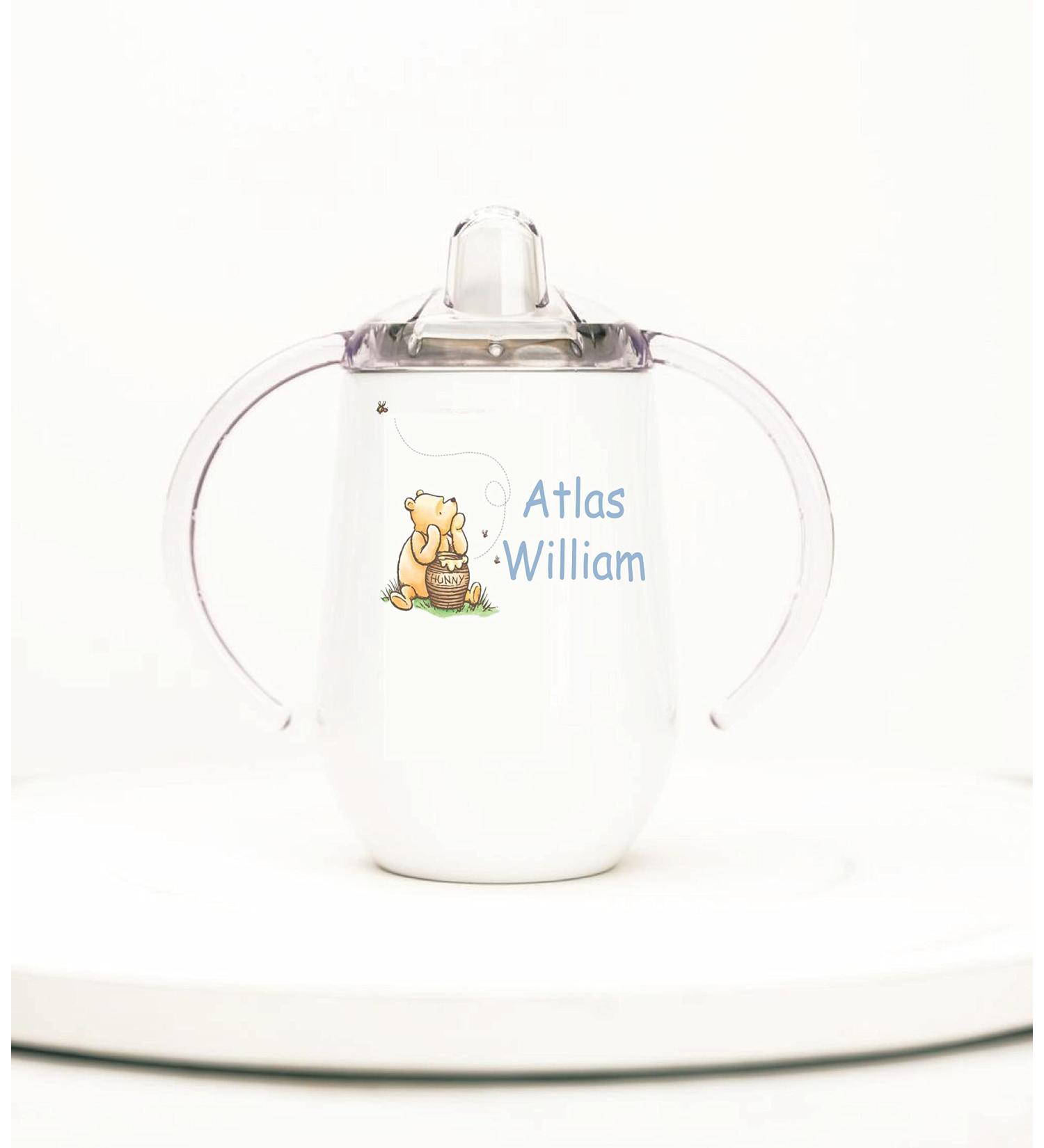 Personalized Insulated Stainless Steel Sippy Cup  Any Name or Text  Winnie the Pooh  10oz  BPA Free  Sippy cup for toddlers  Sippy cup for baby (Blue)