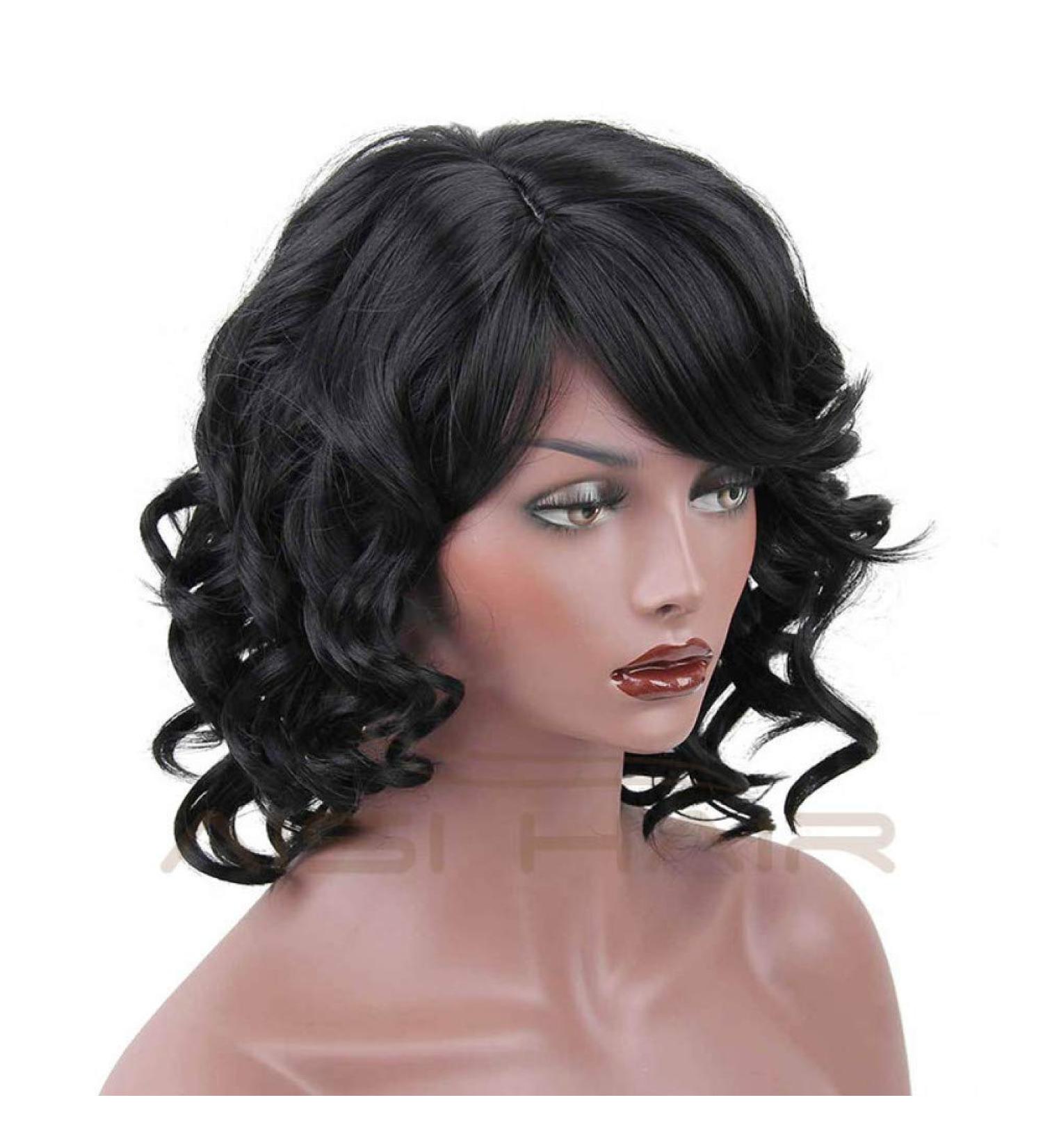 HBINGBING Brown Red Black Wigs Short Synthetic Wavy Wigs with Bangs for White Women High Temperature Fiber Hair #1