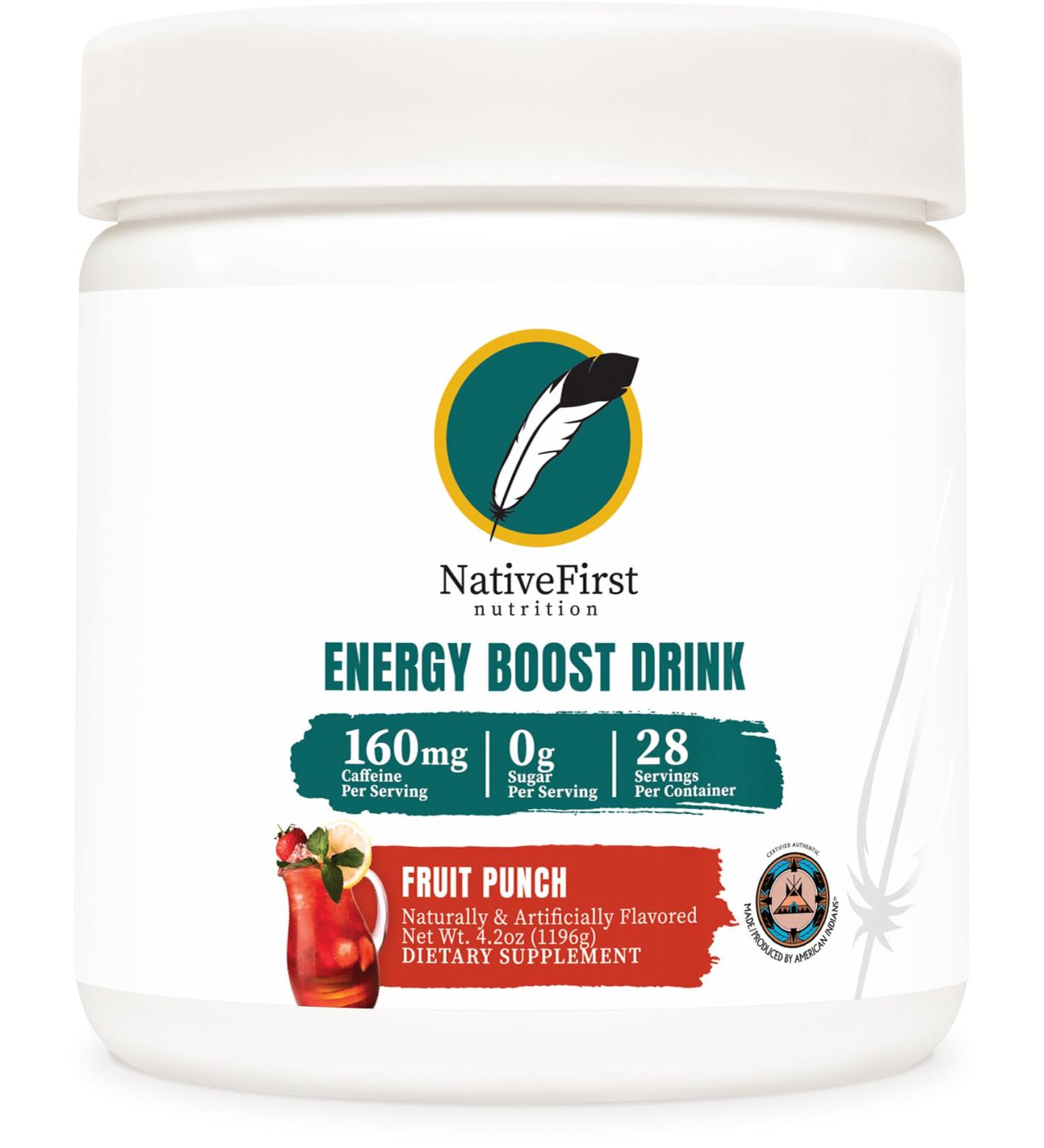 NativeFirst Energy Boost Drink Mix - 28 Servings 160mg Caffeine Gluten Free Non-GMO Fruit Punch - International Shipping Available - Buy Online on GoSupps.com