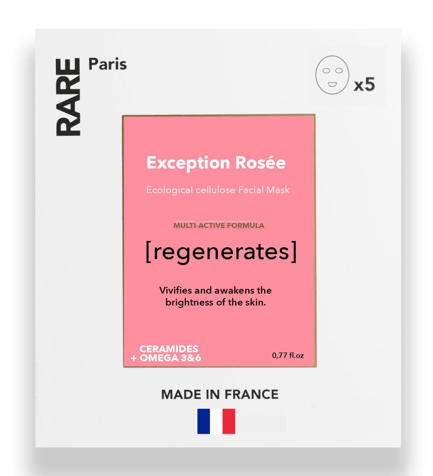 Exception Rosee Regenerating Facial Mask - Hydrating & Brightening Sheet Mask with Ceramides & Omega 3&6 - Anti-Aging & Revitalizing - Made in France - 5 Pack - Buy Online on GoSupps.com