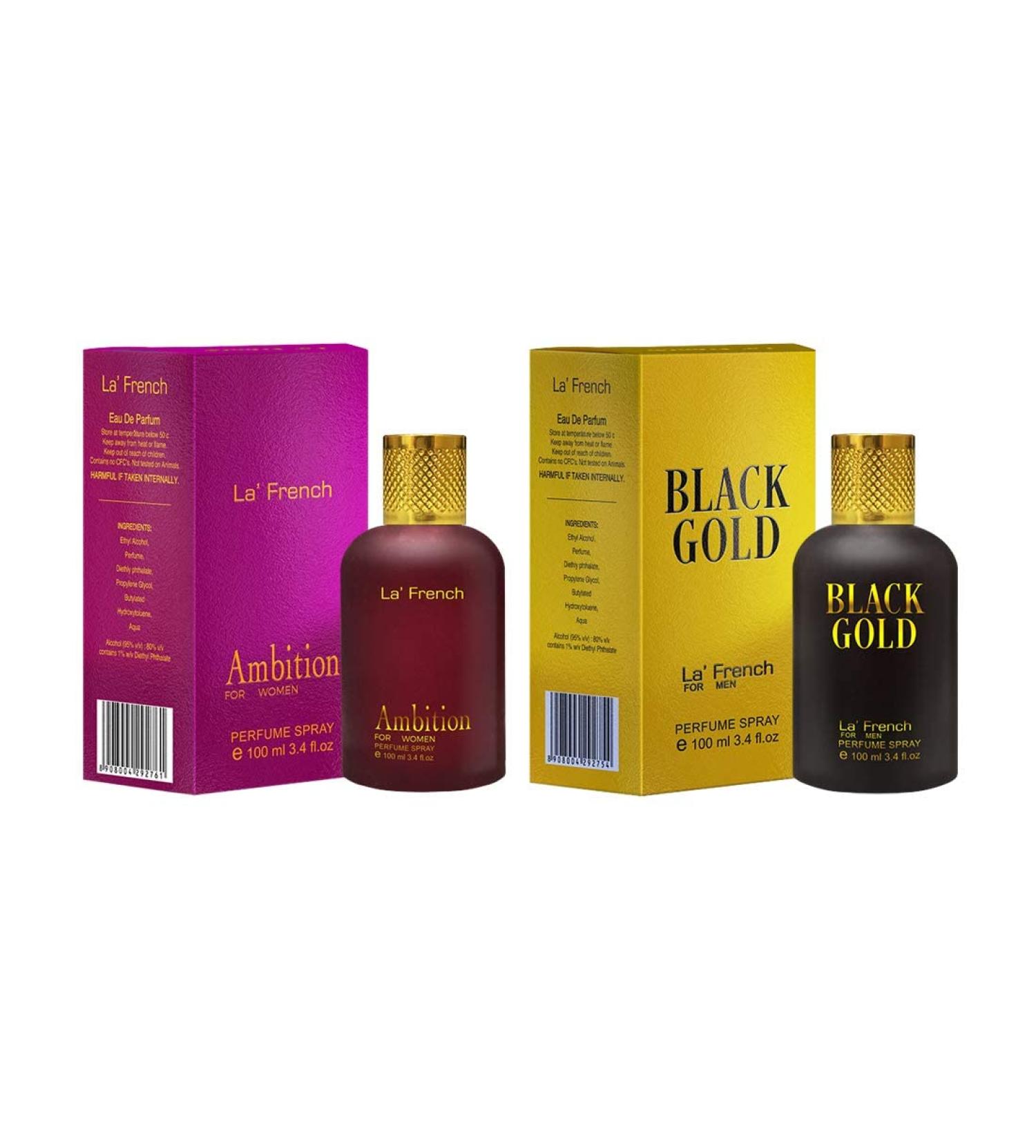 L A French Black Gold & Ambition Perfume Combo for Men & Women | 100ml + 100ml Eau De Parfum | Long Lasting Luxury Fragrance Set | Premium Scent | Perfume Gift Set (Pack of 2) - Buy Online on GoSupps.com