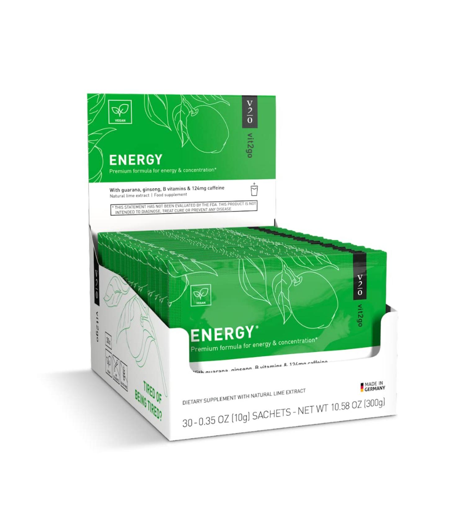 Natural Energy Drink Mix - 124mg Caffeine from Ginseng & Guarana | Sugar-Free No Crash Pre-Workou Powder | B Vitamins Magnesium & Zinc | Focus & Performance | Keto Vegan | 30 Sachets 10 Ounce (Pack of 30) - Buy Online on GoSupps.com