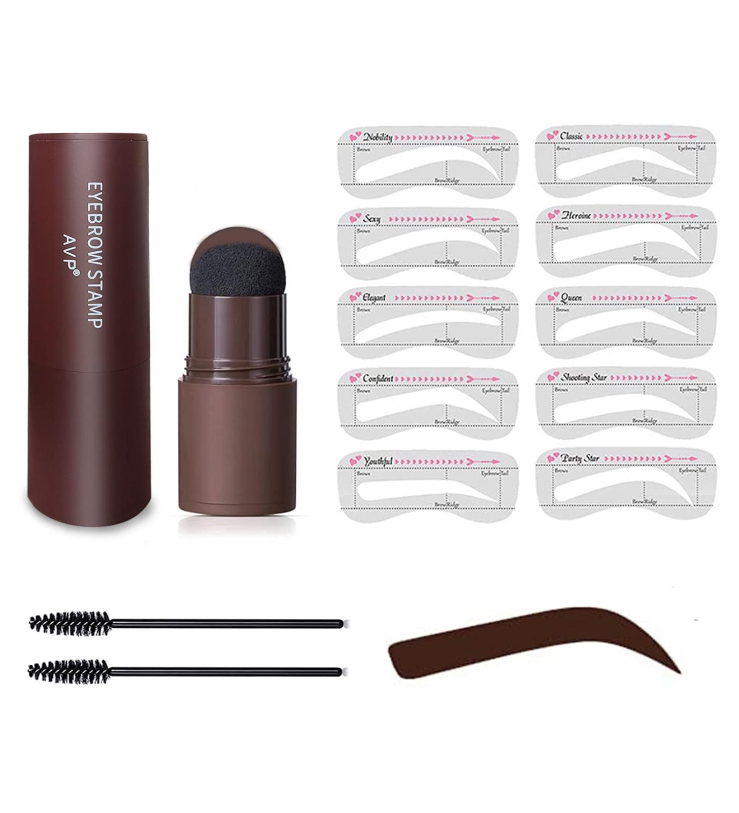 Waterproof Eyebrow Stamp Kit with 10 Reusable Stencils and Brushes - Dark Brown - Buy Online on GoSupps.com