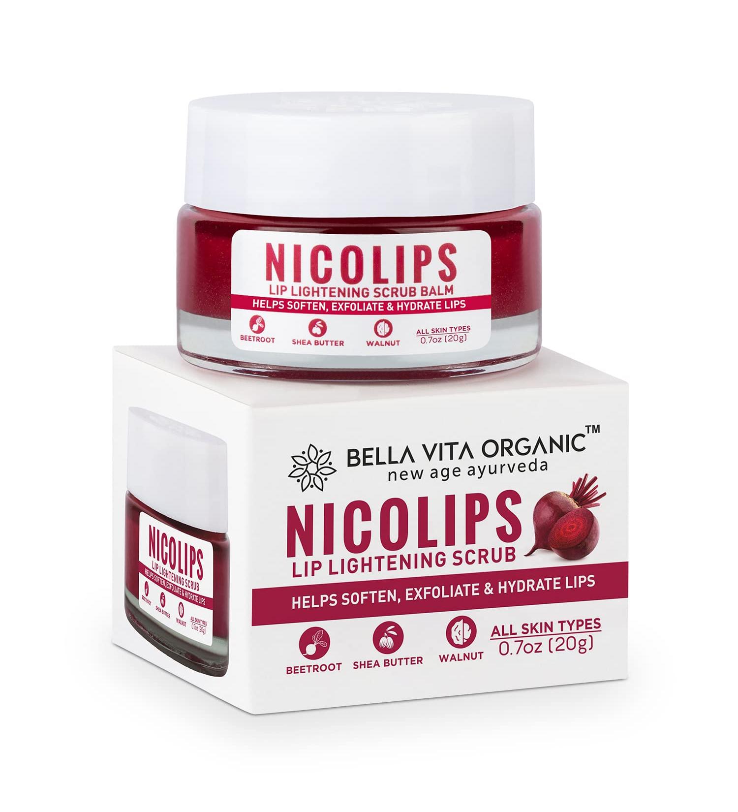 Bella Vita Organic NicoLips Lip Balm Scrub 20g - Lighten & Brighten Dark Lips | For Men & Women - Buy Online on GoSupps.com