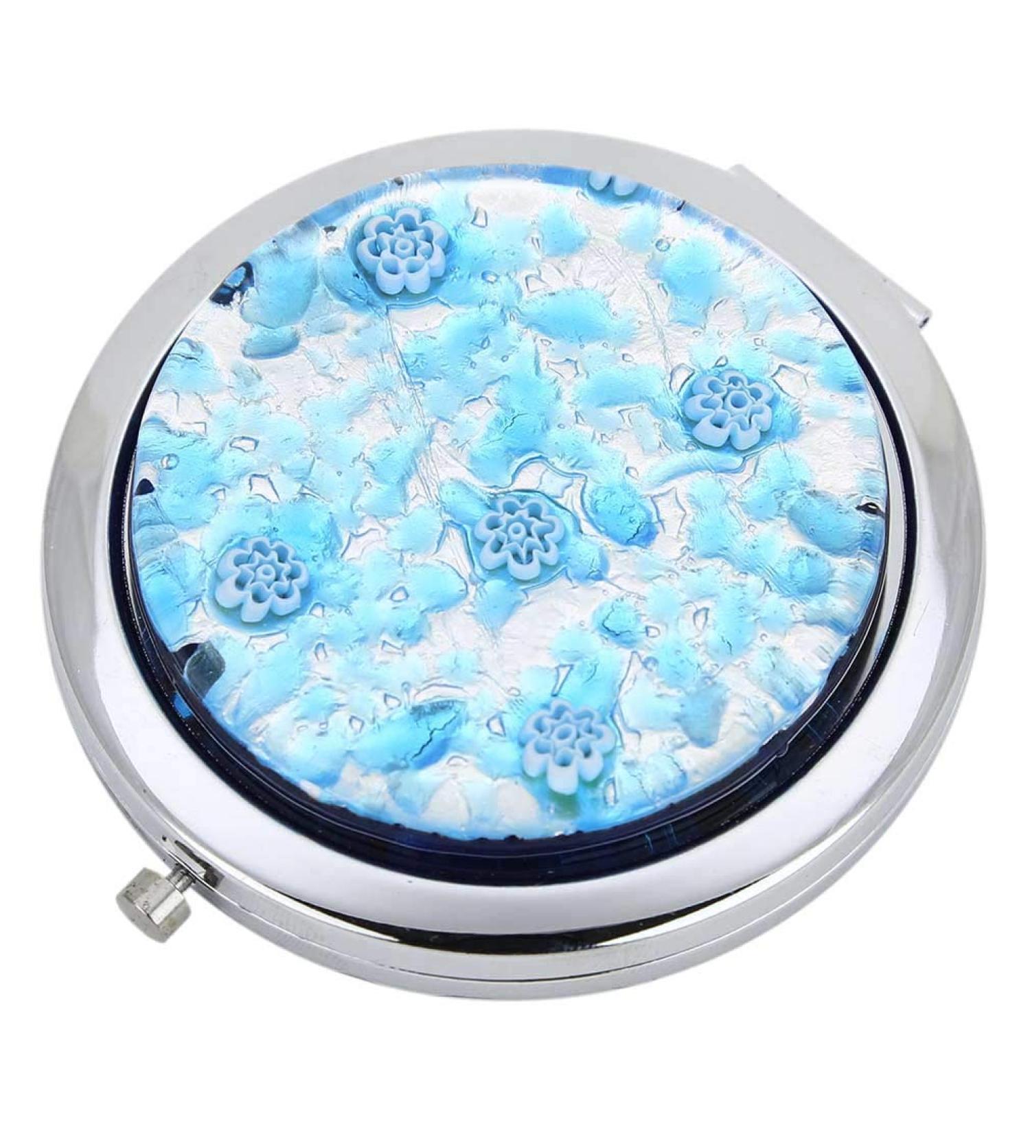 GlassOfVenice Murano Glass Millefiori Folding Compact Mirror - Aqua Silver - Buy Online on GoSupps.com