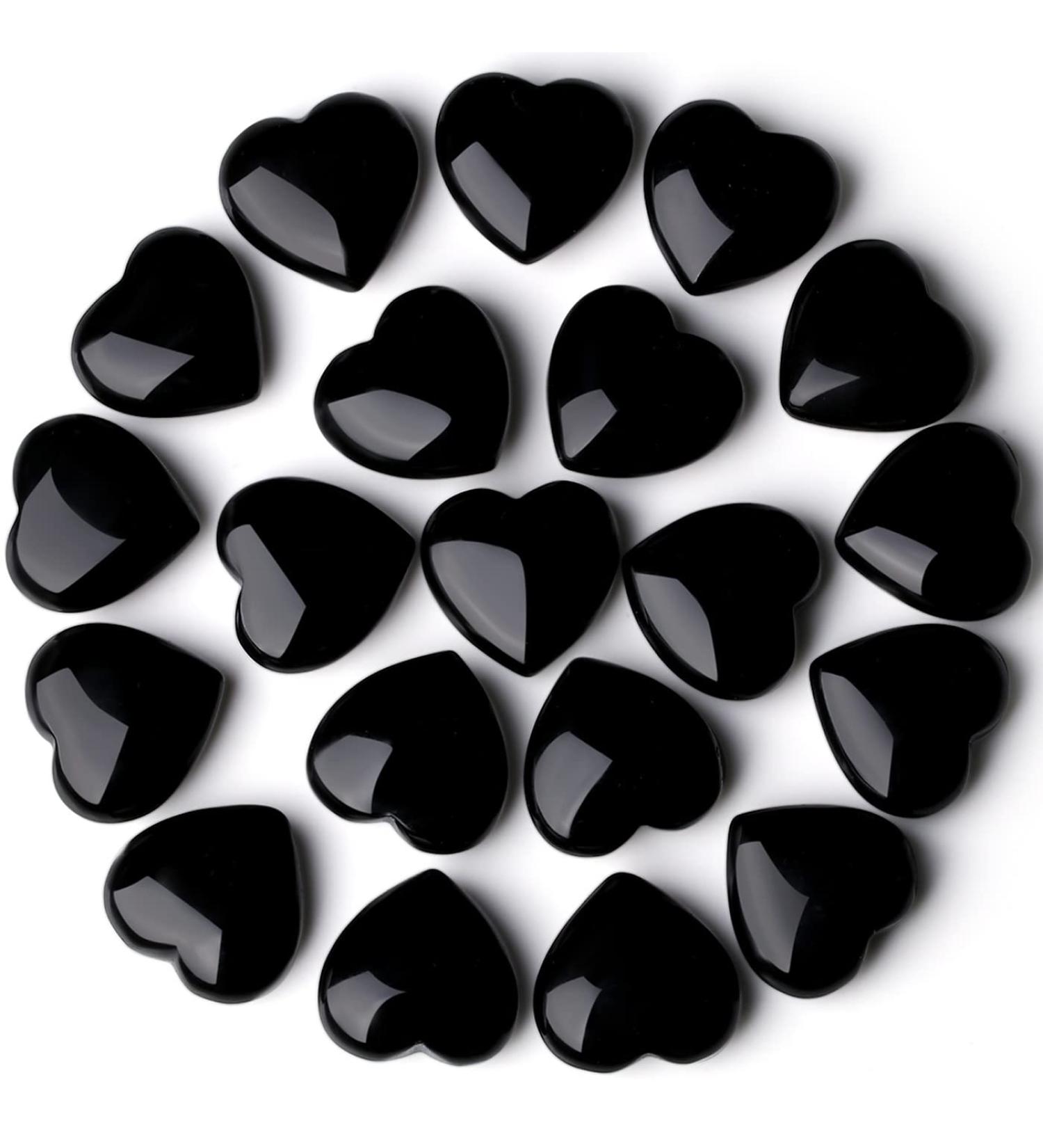 XIANNVXI 20 Pcs Black Obsidian Crystal Heart Stones - Natural Black Tourmaline Healing Gemstones for Energy Balancing | Reiki Palm Stones for Meditation - Buy Online on GoSupps.com