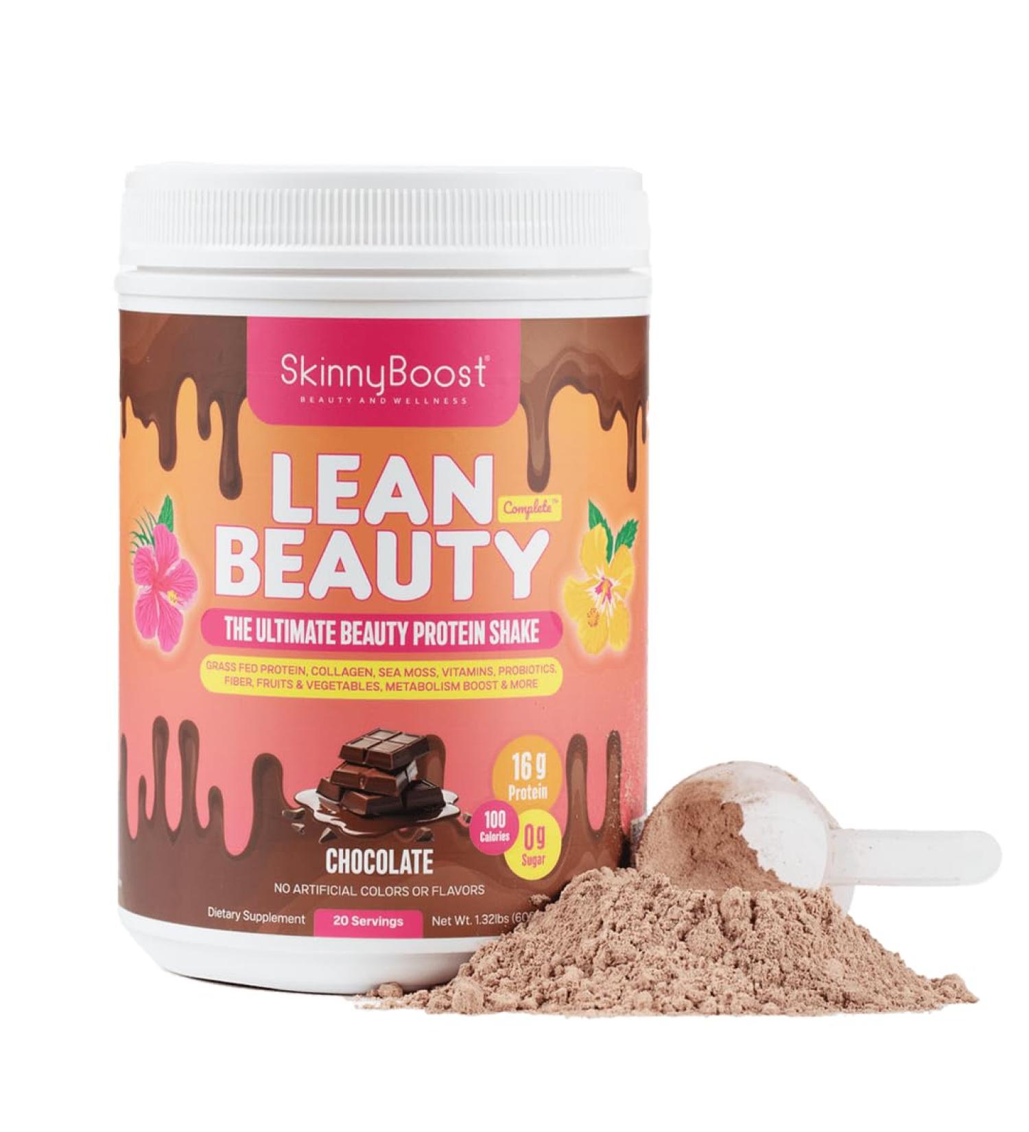 Lean Beauty Collagen Protein Shake Chocolate | Meal Replacement Powder with Grass-Fed Whey Hydrolyzed Collagen Vitamins Fiber & Beauty Nutrients | Supports Hair Skin & Nails | Sugar-Free All-Natural 20 Servings - Buy Online on GoSupps.com