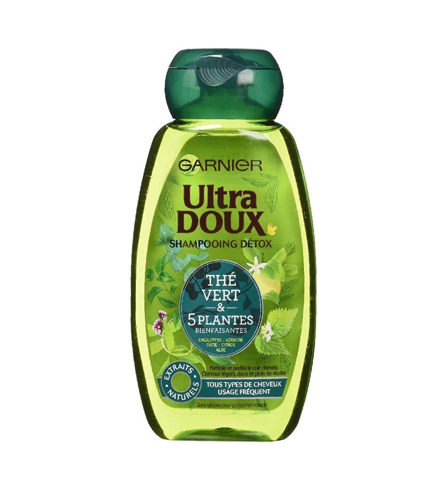 Garnier Ultra Doux Detox Shampoo for All Hair Types 5 Plants & Green Tea 250 ml - Pack of 3