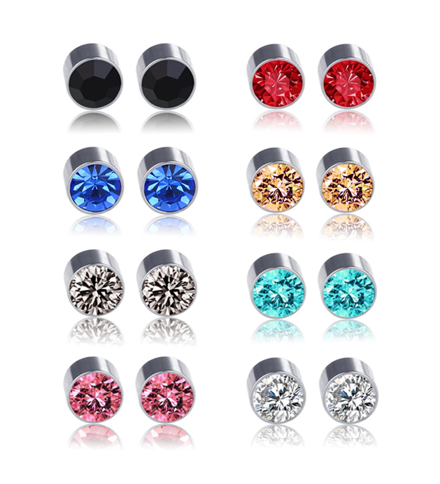 8 Pairs Magnetic Acupressure Slimming Earrings for Weight Loss - Crystal Therapy Fake Stud Earrings Set - Buy Online on GoSupps.com