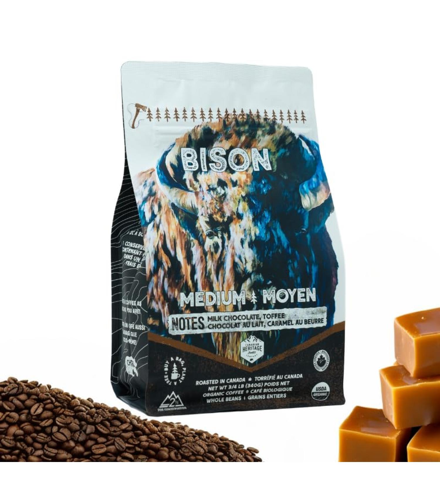 Canadian Heritage Roasting Company Coffee - Bison - Medium Whole Bean Coffee - Tasting Notes Of Toffee Milk Chocolate And Caramel - Perfect For French Press Drip Pour Over - 340g Bison - Toffee Milk Chocolate Caramel 340 g (Pack of 1) - Buy Online on GoSupps.com