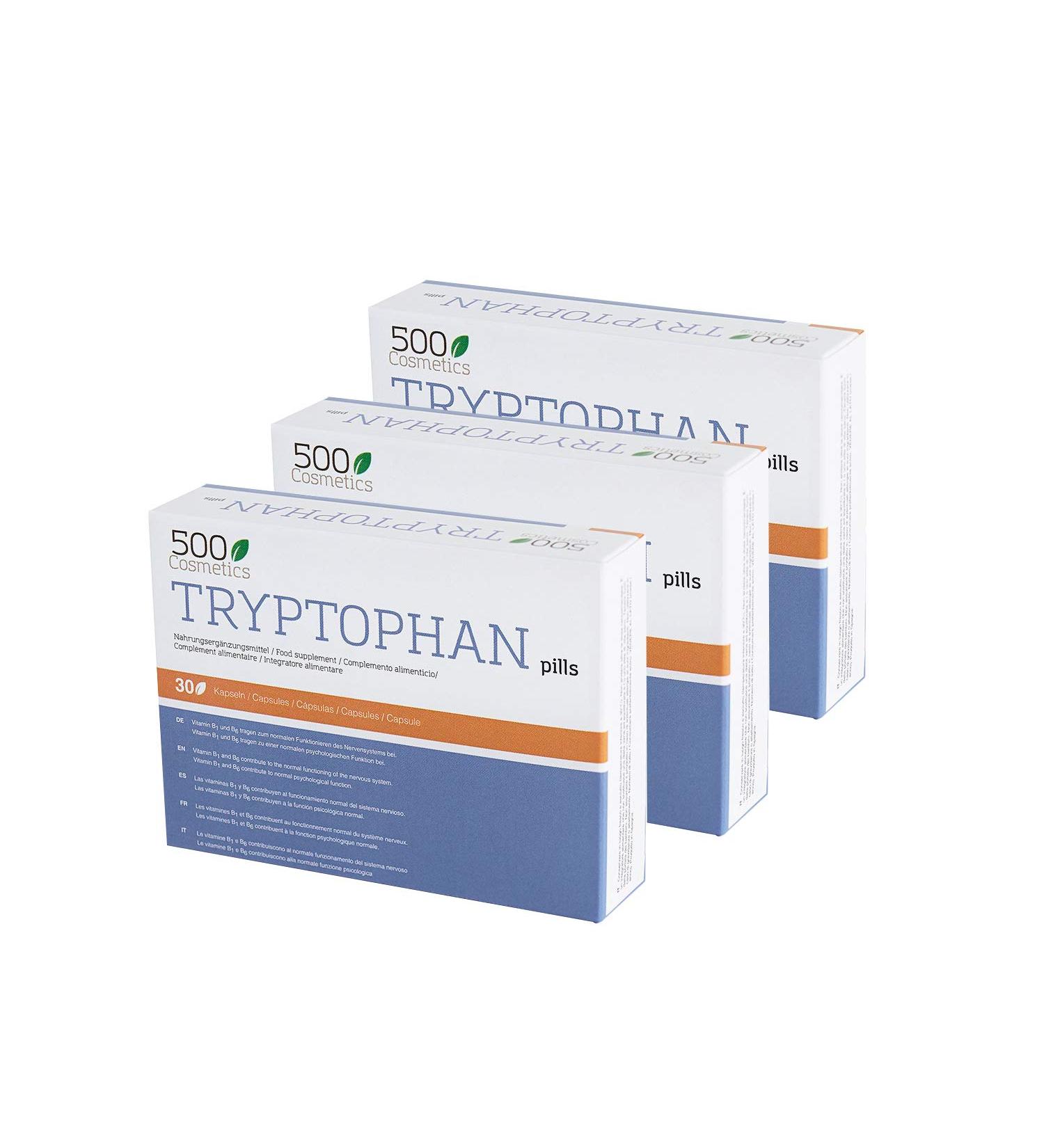 500Cosmetics Tryptophan Natural Supplement for Stress and Anxiety Improves Sleep and Fights Insomnia 100% Natural 1 Daily Use Made in EU (3) - Buy Online on GoSupps.com