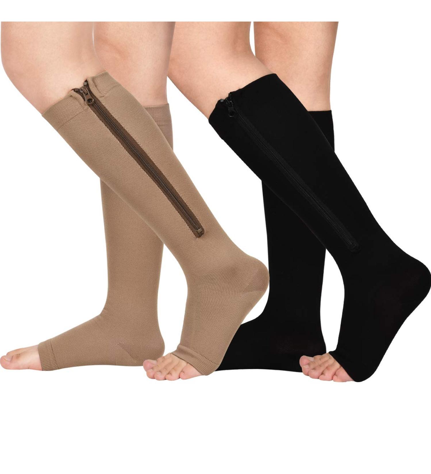 LighSele 2 Pairs Zipper Compression Socks 15-20 mmHg | Open Toe | Multicolor | Large-X-Large - Buy Online on GoSupps.com