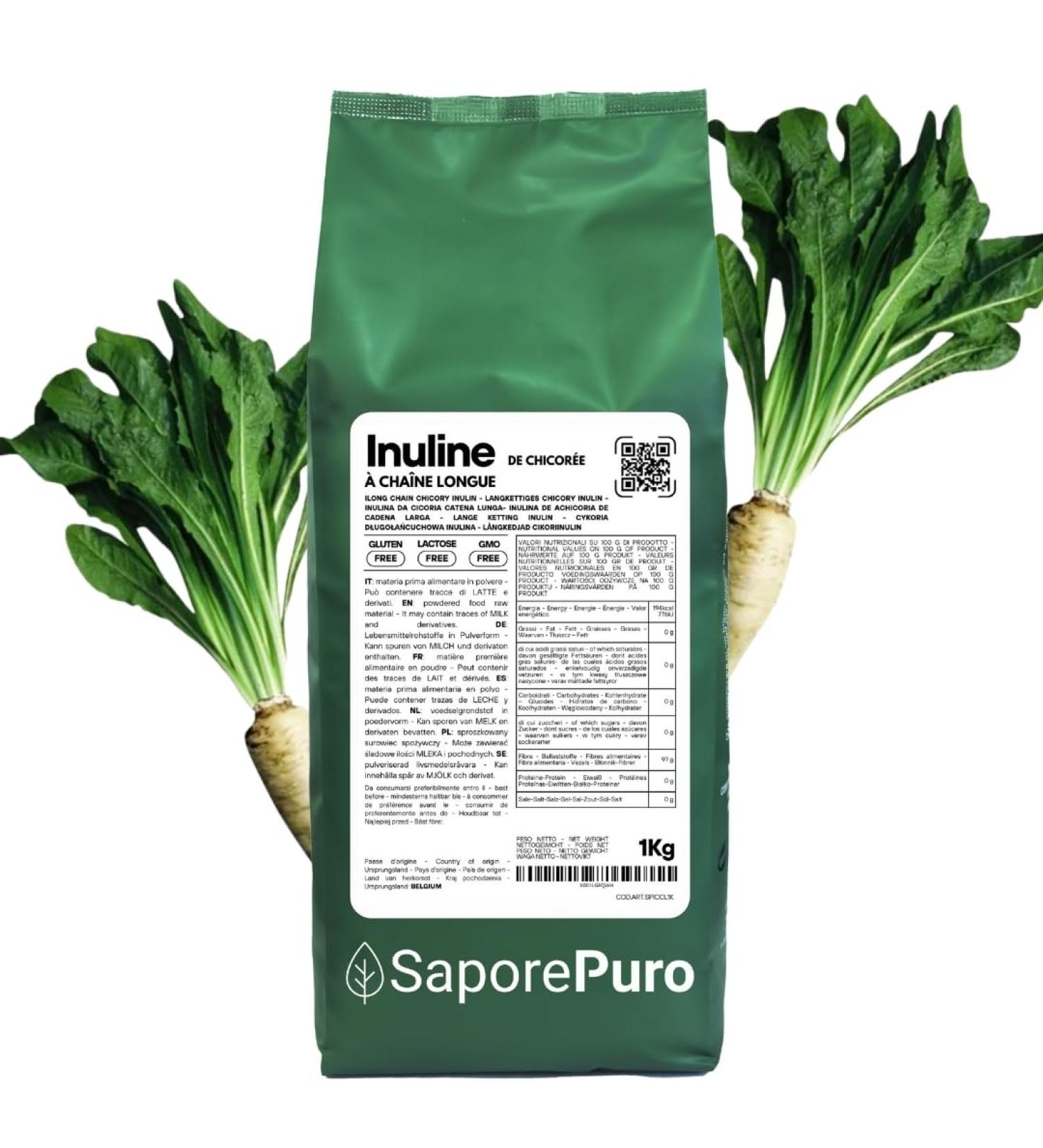 SaporePuro INULIN powder 1 kg - LONG CHAIN - Prebiotic plant fiber derived from chicory roots - High performance inulin powder for fat replacement - Buy Online on GoSupps.com