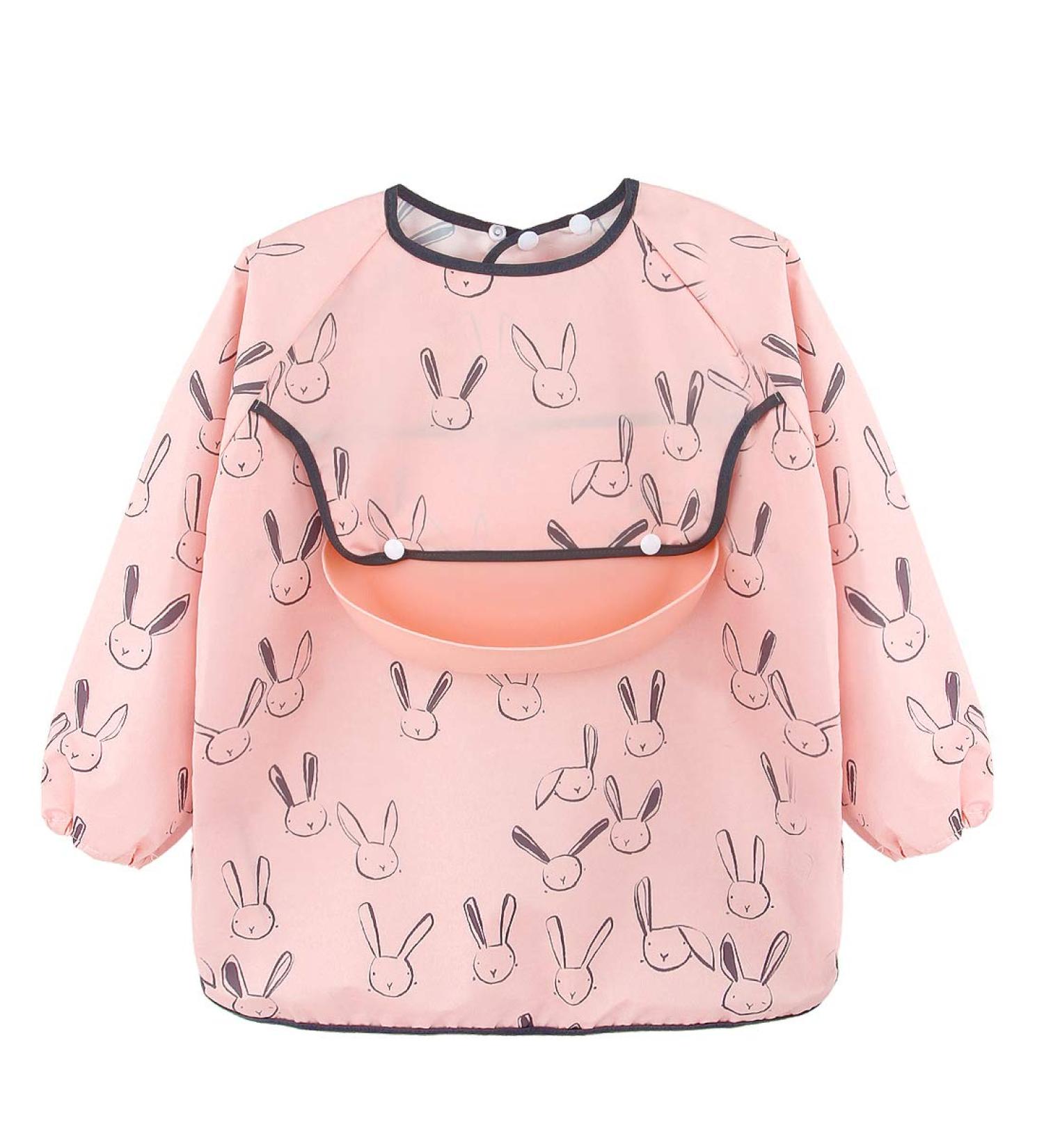 Discoball Long Sleeve Waterproof Baby Bib with Silicone Pocket - Pink | Infant Toddler Dribble Bib Apron 6 Months to 3 Years - Buy Online on GoSupps.com