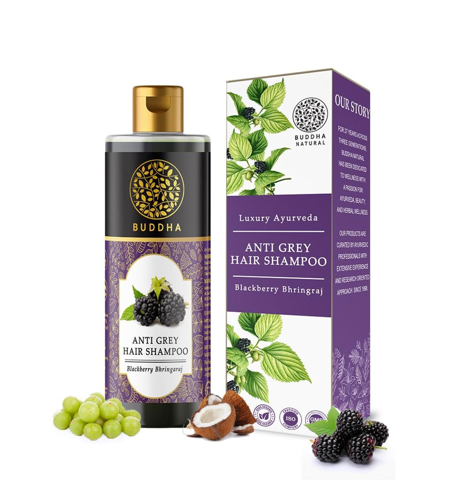 Revitaizing Grey Hair Shampoo - 100% Natural Ayush Certified - 200ml Cleanser for Grey Hair - Dark Purple Color - Buy Online on GoSupps.com