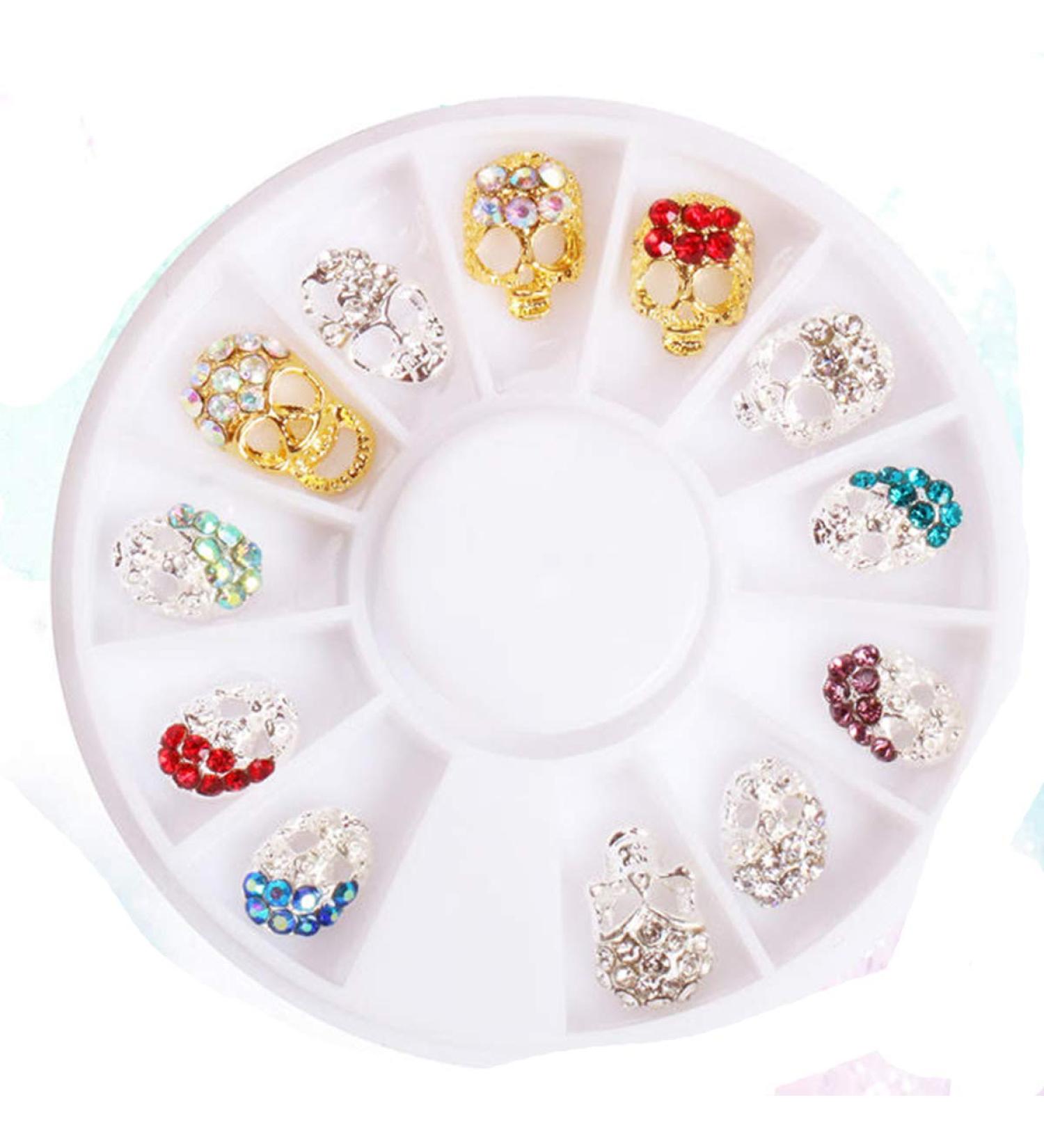 12 pcs Mixed Skull Rhinestones Nail Art Rhinestones Diamonds Crystals Beads Gems for DIY Decor Halloween - Buy Online on GoSupps.com