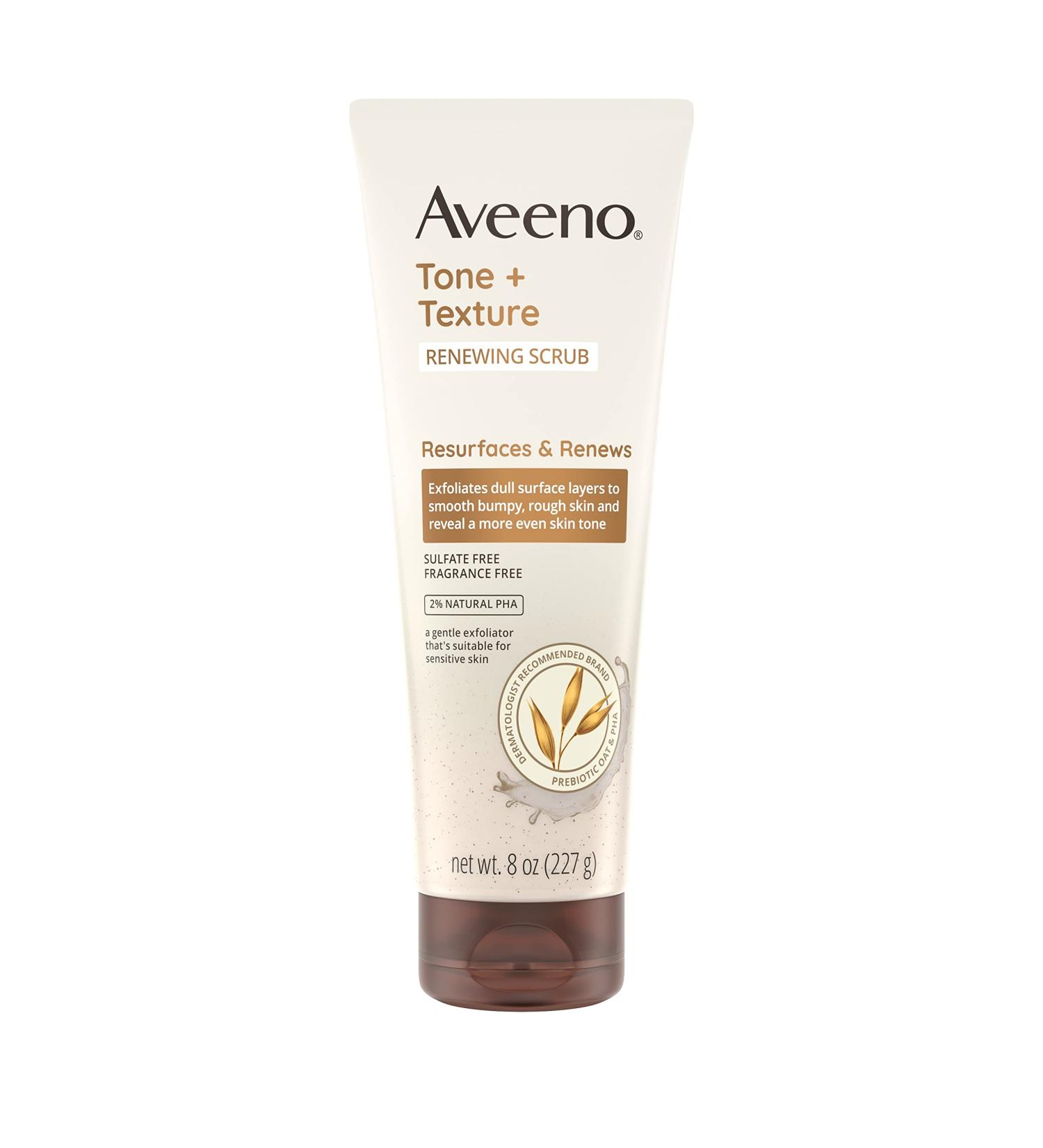 Aveeno Tone + Texture Renewing Body Scrub & Wash - Prebiotic Oat Formula, Fragrance-Free 8 oz - Buy Online on GoSupps.com