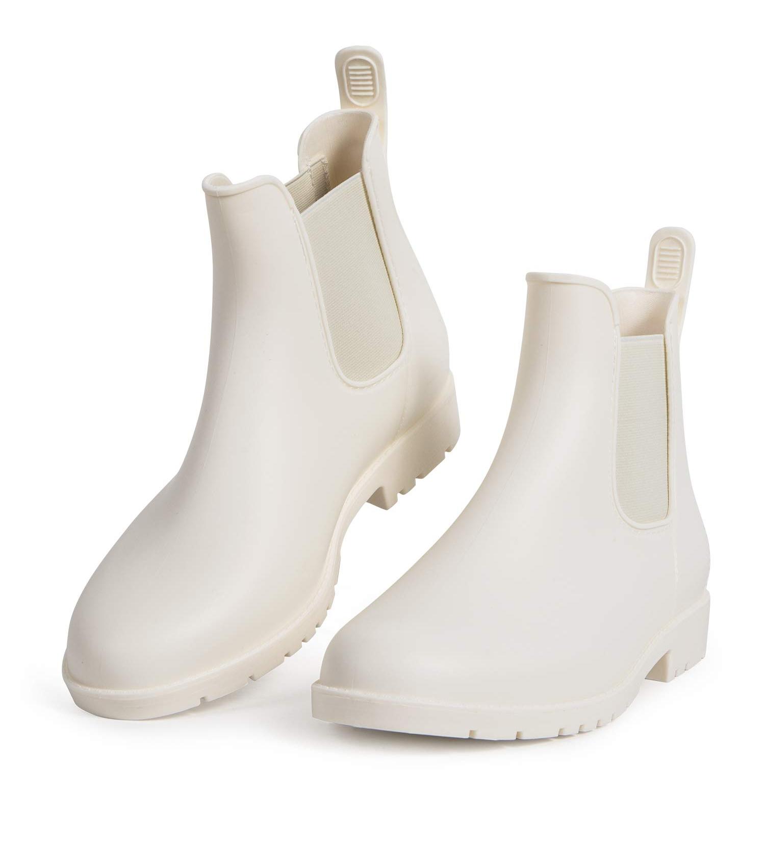 Babaka Women's Waterproof Ankle Rain Boots - Anti-Slip Chelsea Booties in White - Size 5.5 - Buy Online on GoSupps.com