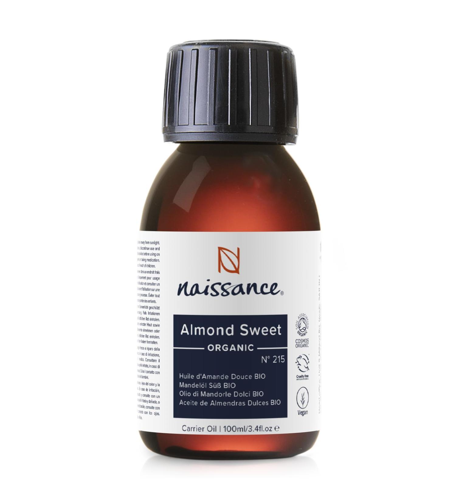 Naissance Organic Sweet Almond Oil 100ml - Cold Pressed Vegan Hexane-Free for Skin Hair & Massage Care - Buy Online on GoSupps.com