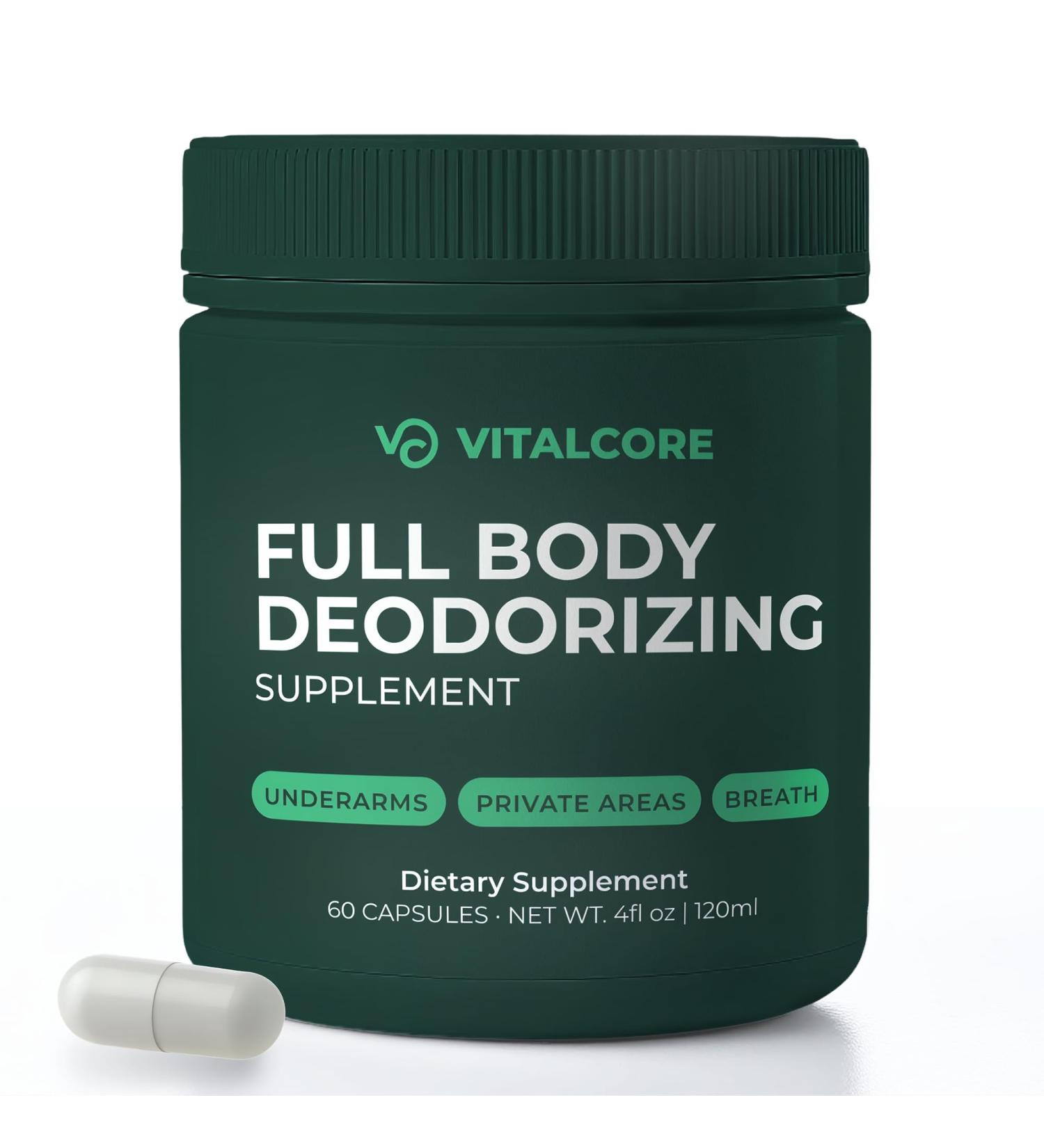Vital Core Body Deodorizing Supplement - 200mg Chlorophyll Capsules for 24hr Freshness | Gut & Skin Health | Vegan Body Magic Capsules (60ct) - Buy Online on GoSupps.com