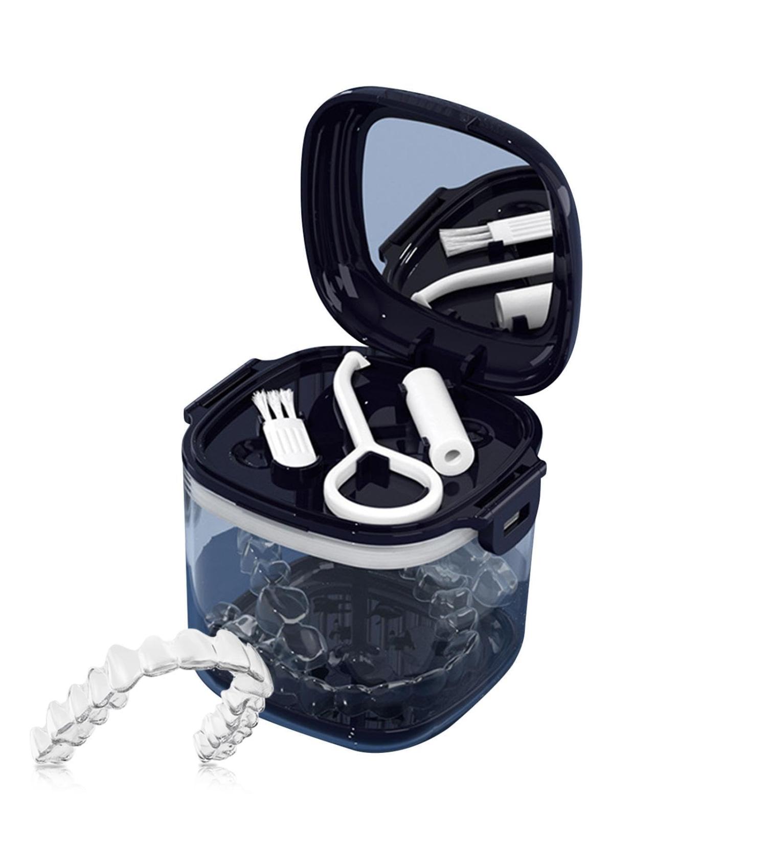 Anulely Mundsichtui Hierarchical Hohlzahn Aligner Etui | Transparent Orthodontic Box with Mirror Brush & Sapphire Blue Design - Food Quality Prosthesis Case - Buy Online on GoSupps.com