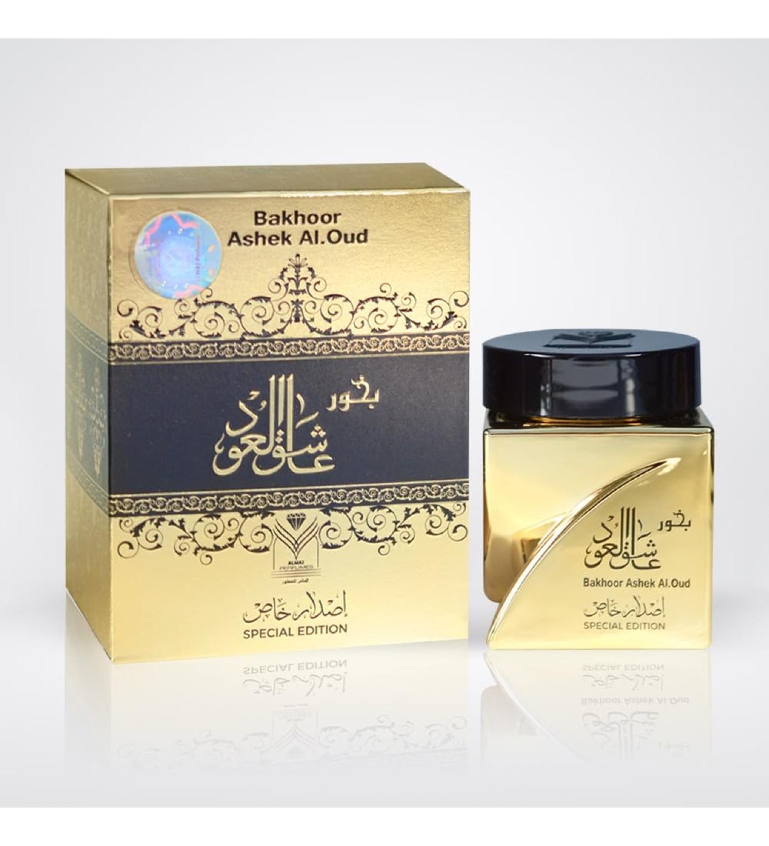 Almas Perfumes Incense Bakhoor Ashek Al Oud Special Edition - 30G of Authentic Arabic Wood Chip Bakhoor Incense - Aroma Lasts All Day Long - Perfect for Prayer Namaaz Ceremony Meditation Oudh lover Gold - Buy Online on GoSupps.com