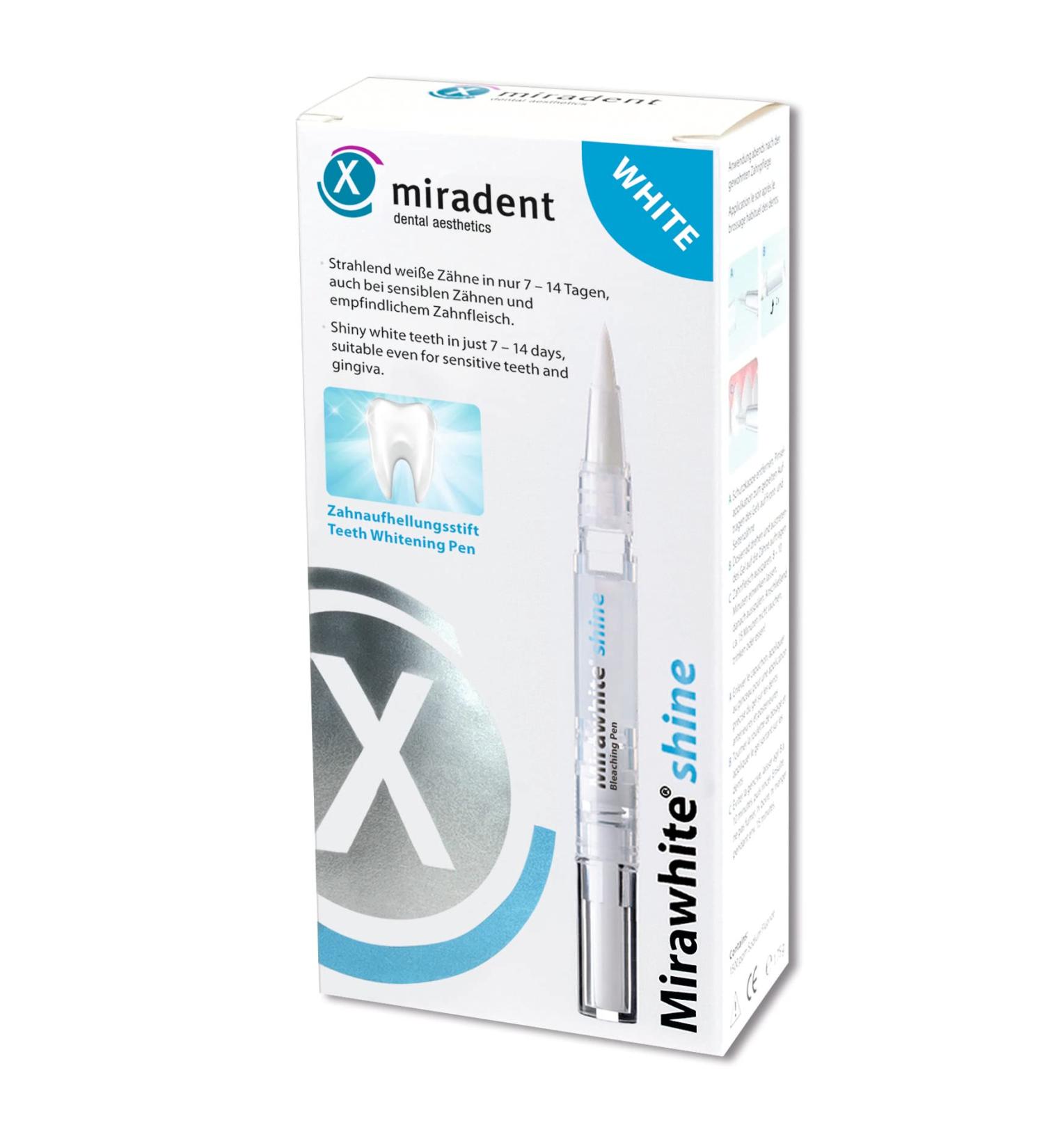 Miradent Mirawhite Shine Bleaching Gel 1.8 ml - Gentle Peroxide-Free Whitening for Bright White Teeth | Hygienic Formula with Active Oxygen - Buy Online on GoSupps.com