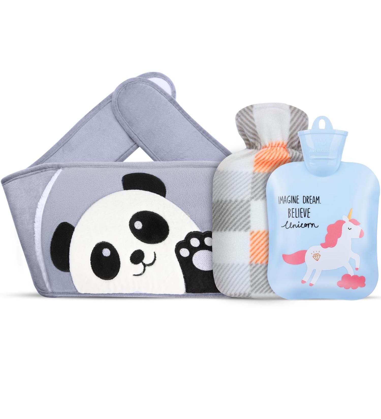 Plush Panda Hot Water Bottle with Waist Warmer Cover - Pain Relief for Arthritis and Headaches - Hot & Cold Therapy - Grey - Buy Online on GoSupps.com