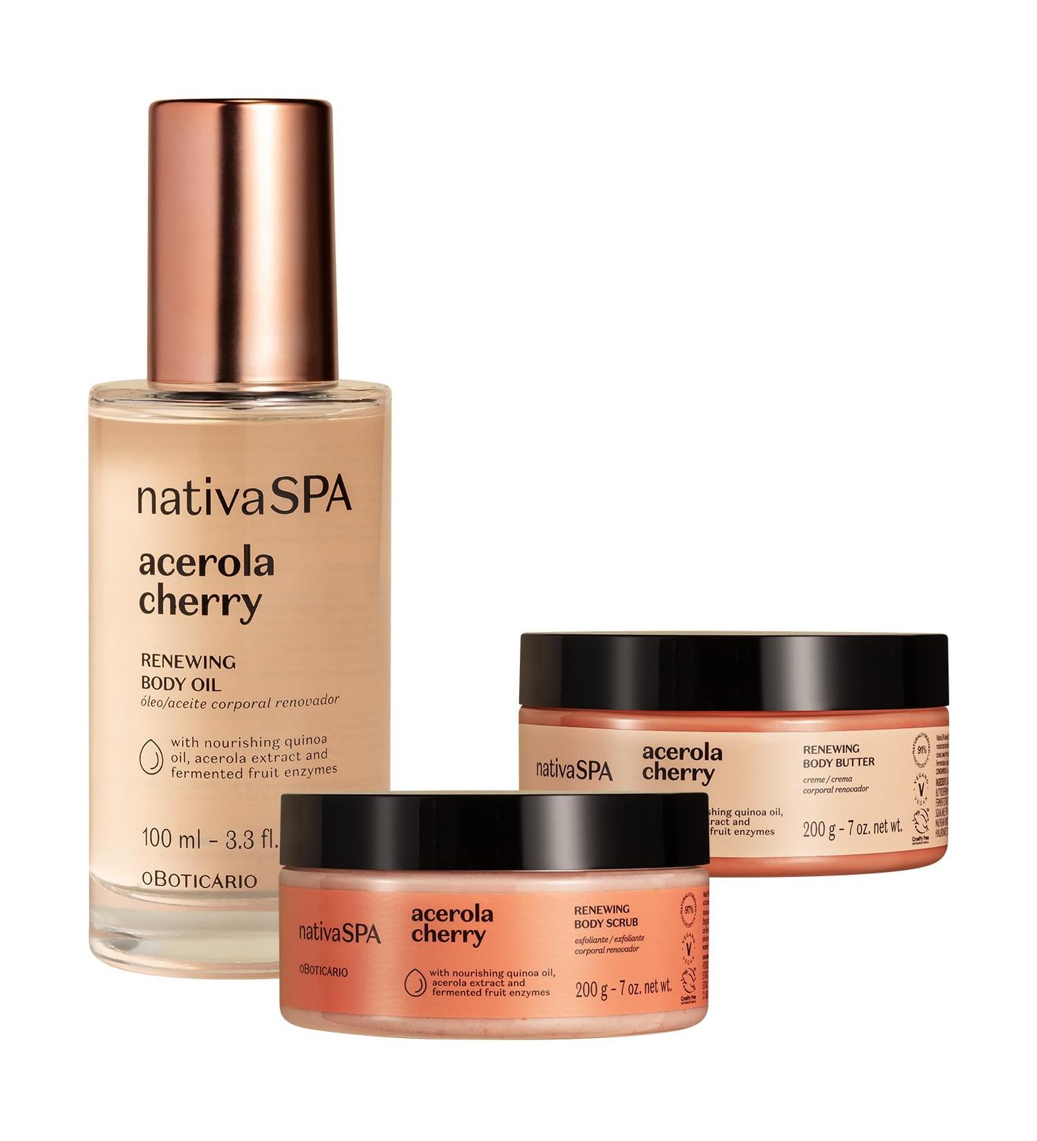 Nativa SPA Acerola Cherry Ritual. Soft & Radiant Bundle: Body Butter (200g) Body Oil (100 ml) & Body Scrub (200g) - Buy Online on GoSupps.com