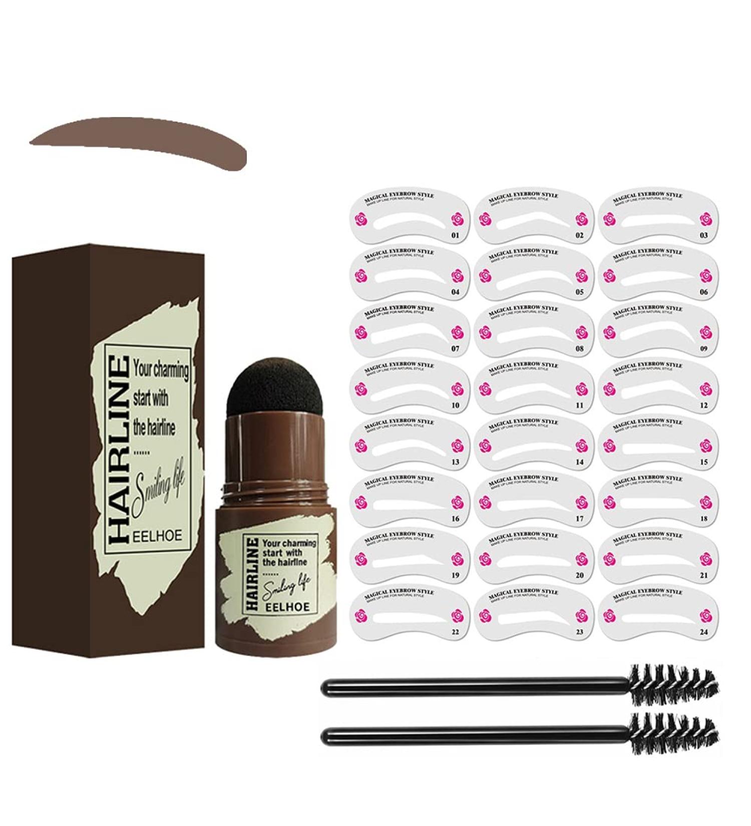 Waterproof Eyebrow Stamps - One-Step Brow Stamp Shaping Kit with 24 Reusable Templates & Brushes - Dark Brown - Buy Online on GoSupps.com