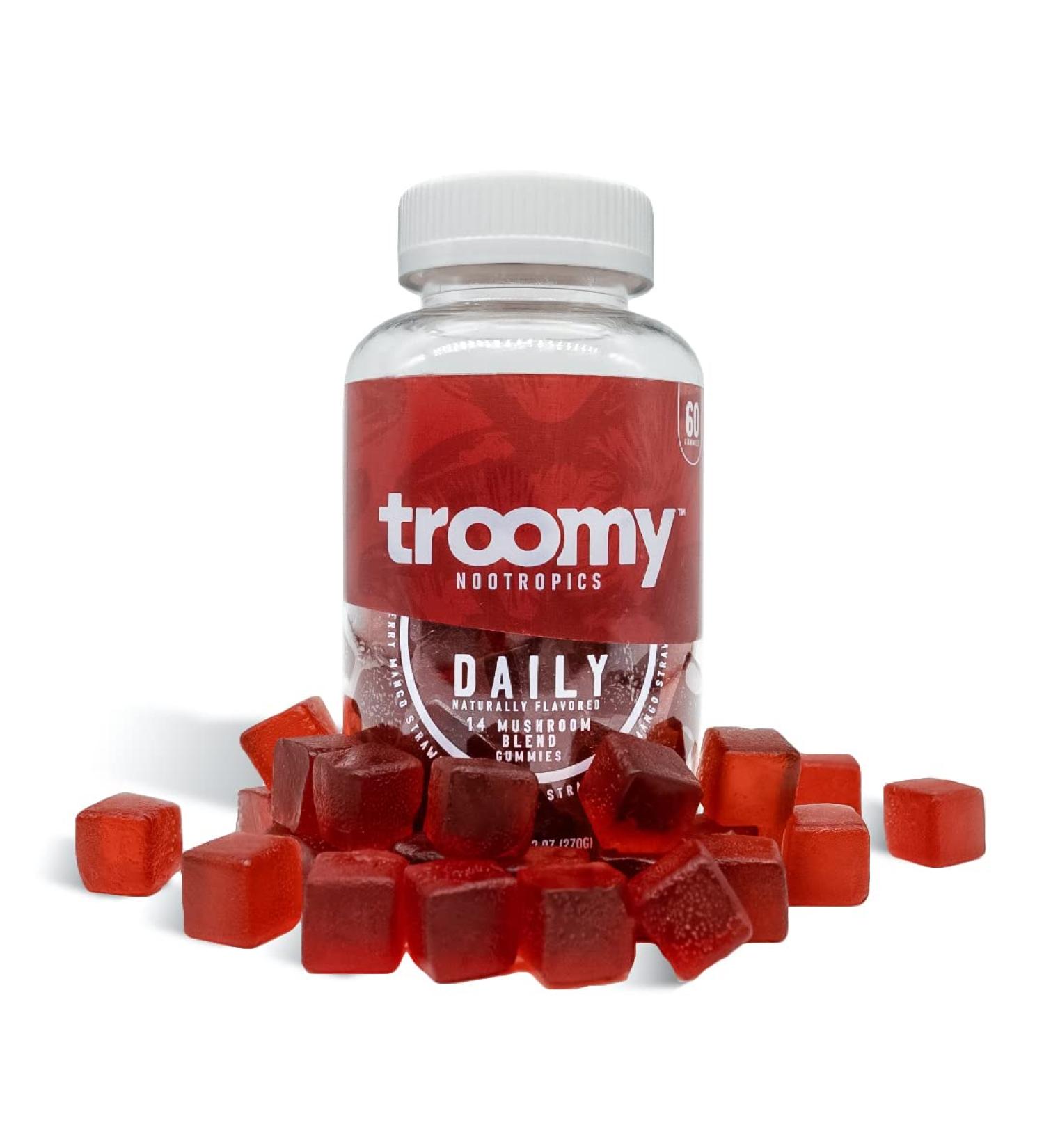 Troomy 14 Mushroom Blend Gummies 60ct - Mango Strawberry Flavor | Gelatin-Free, Gluten-Free, Vegetarian - Buy Online on GoSupps.com